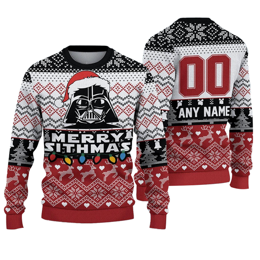 Personalized Darth Vader Merry Sithmas Ugly Sweater, Darth Vader Santa Hat Christmas Ugly Sweater, Star Wars Christmas Crewneck Knitted Ugly Sweater