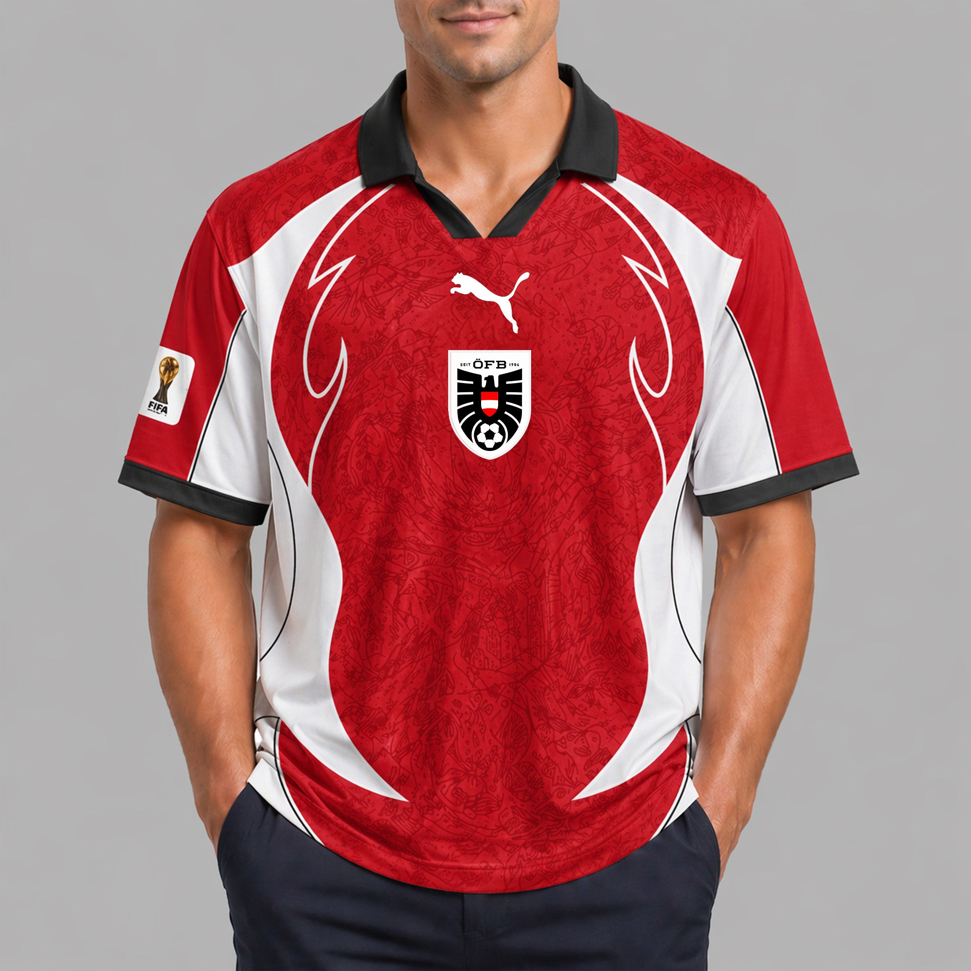 Austria World Cup 2026 Collar Soccer Jersey Pvt01