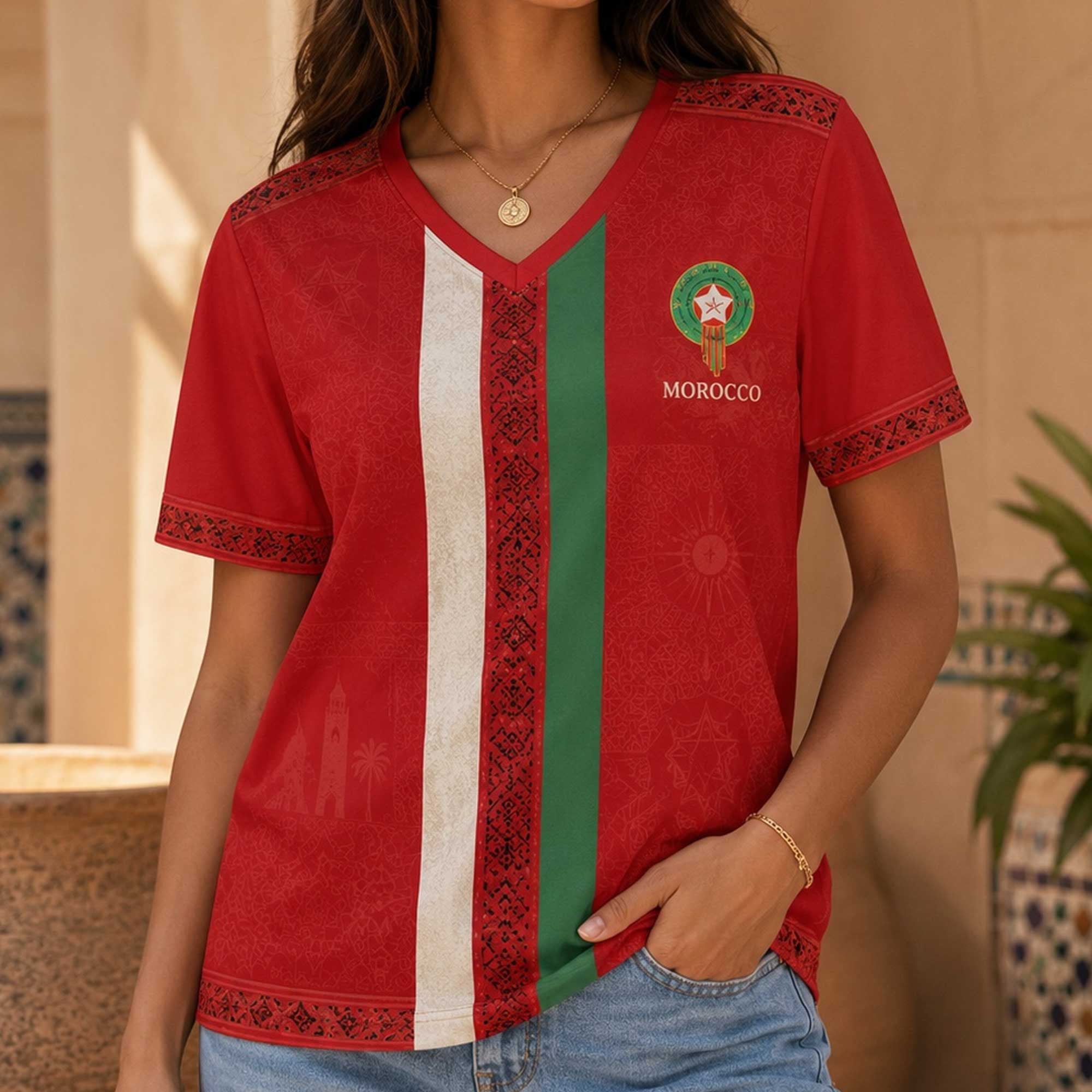 Morocco Wc26 Heritage Women V-neck Shirt