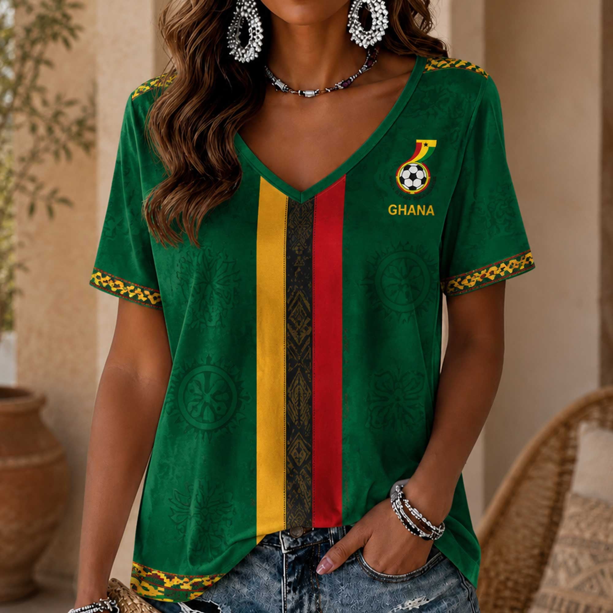 Ghana Wc26 Heritage Women V-neck Shirt