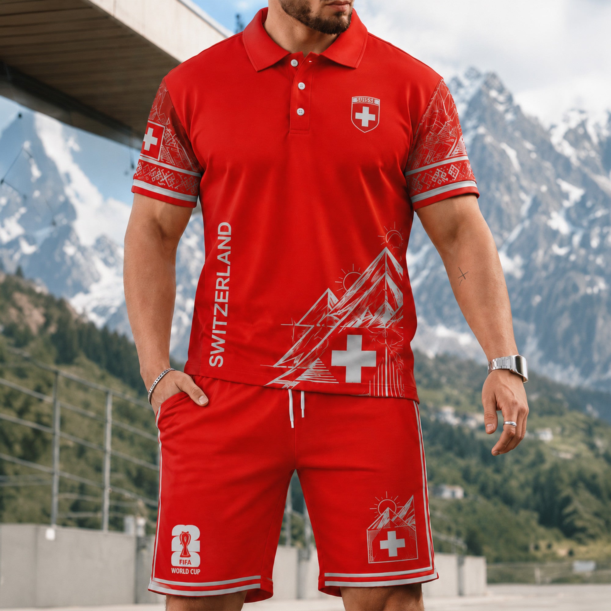 Switzerland Wc26 Polo Short Set Pvt015