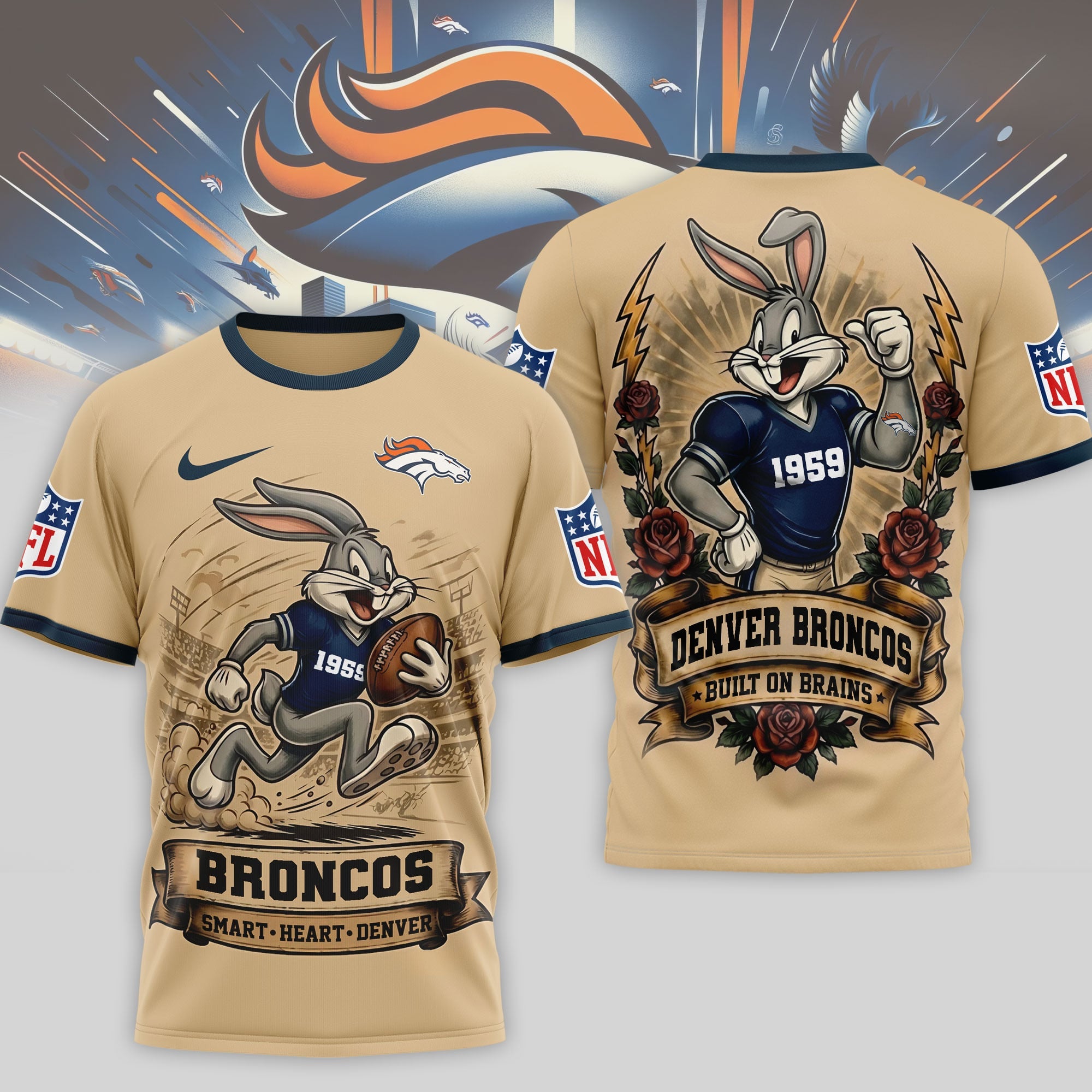 D.broncos | Premium  Old School Game Day 3d Shirt Nf1