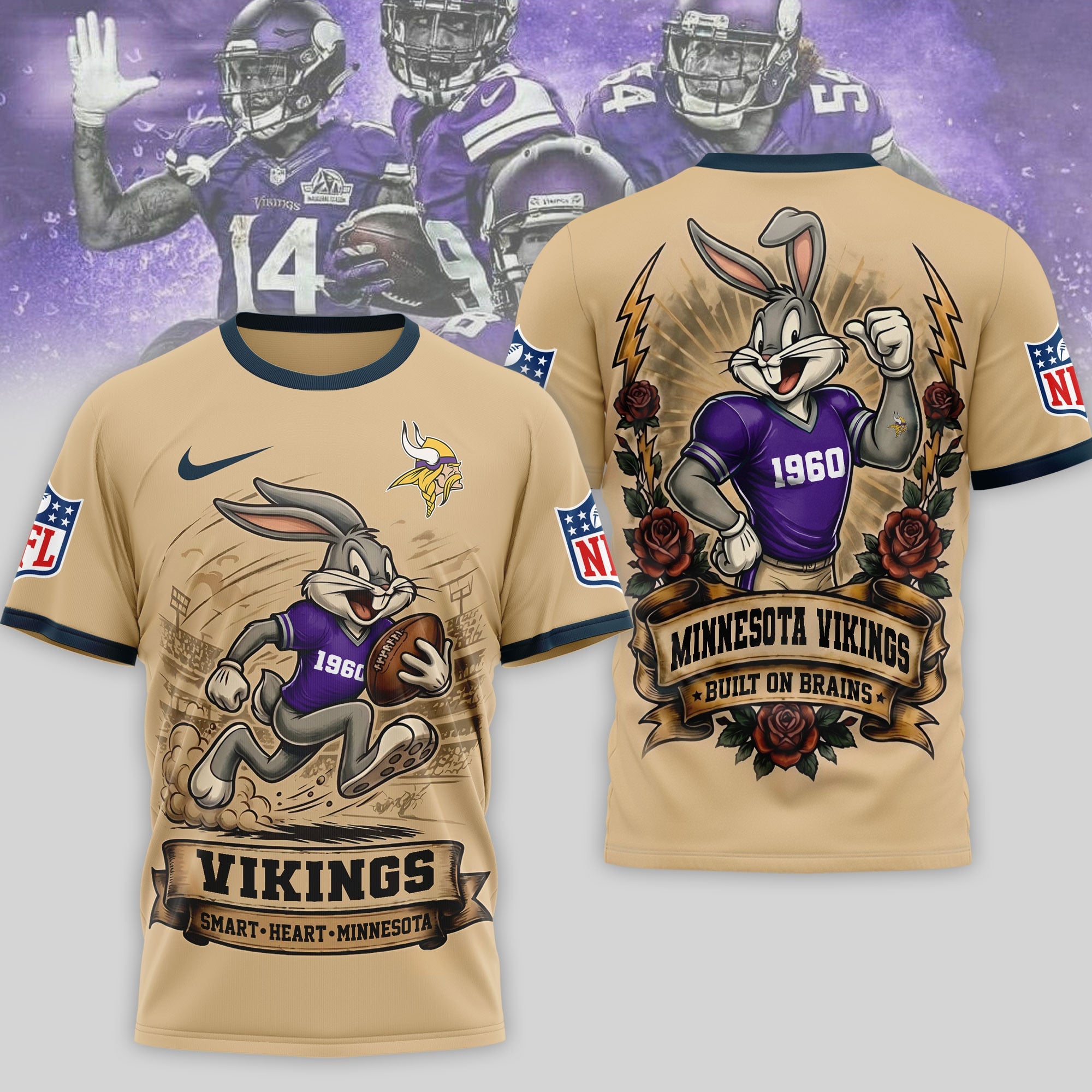 M.vikings | Premium  Old School Game Day 3d Shirt Nf1