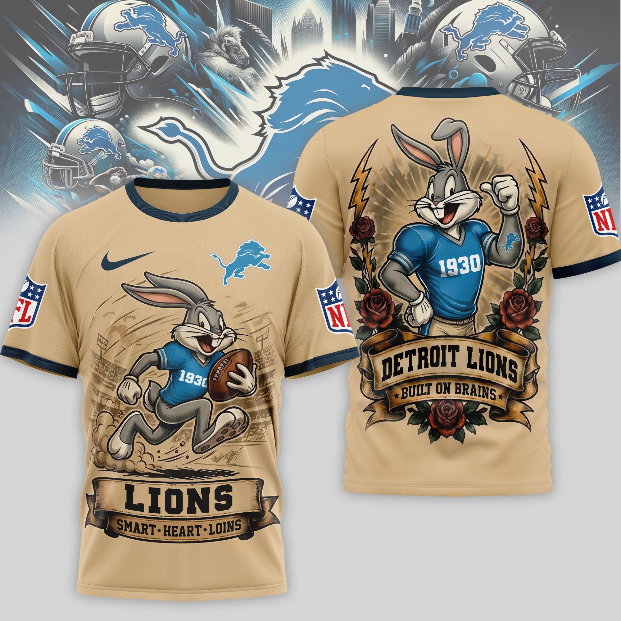 D.lions | Premium  Old School Game Day 3d Shirt Nf1