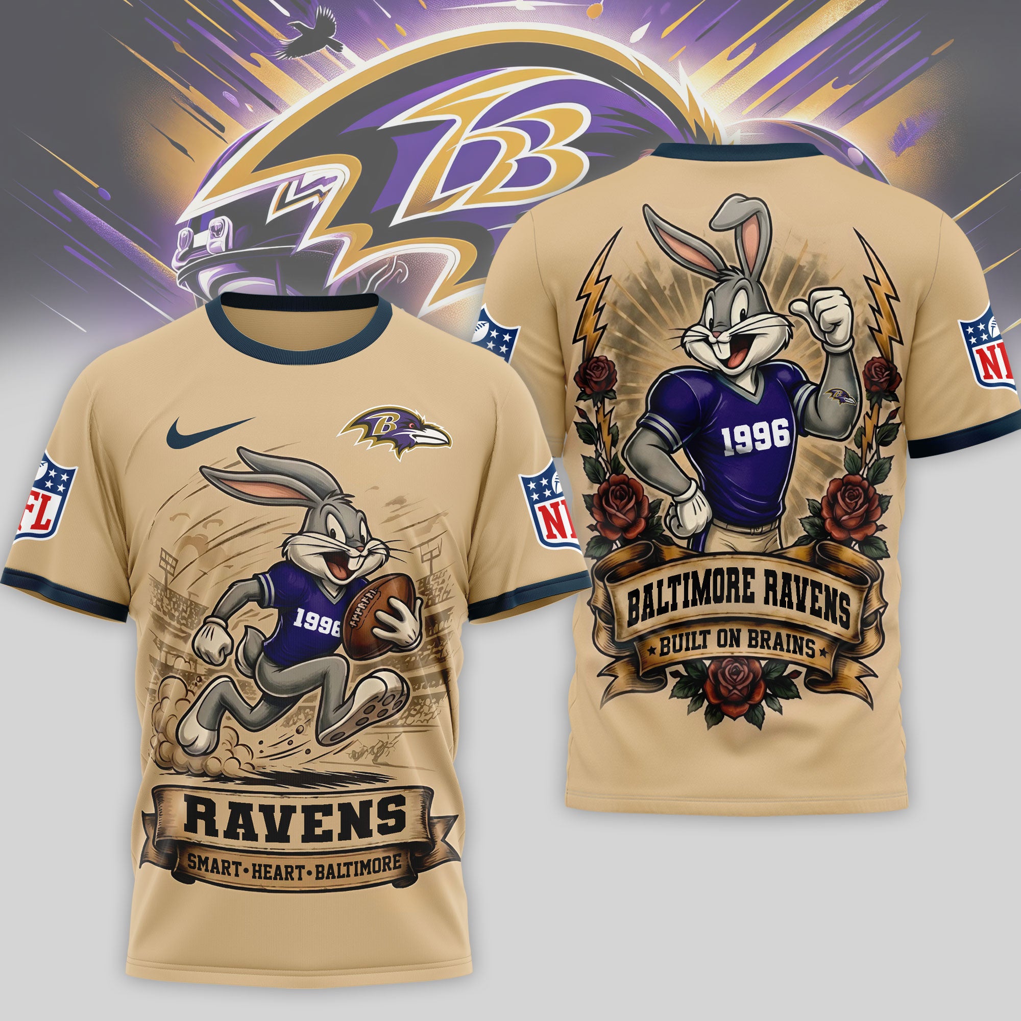 B.ravens | Premium  Old School Game Day 3d Shirt Nf1