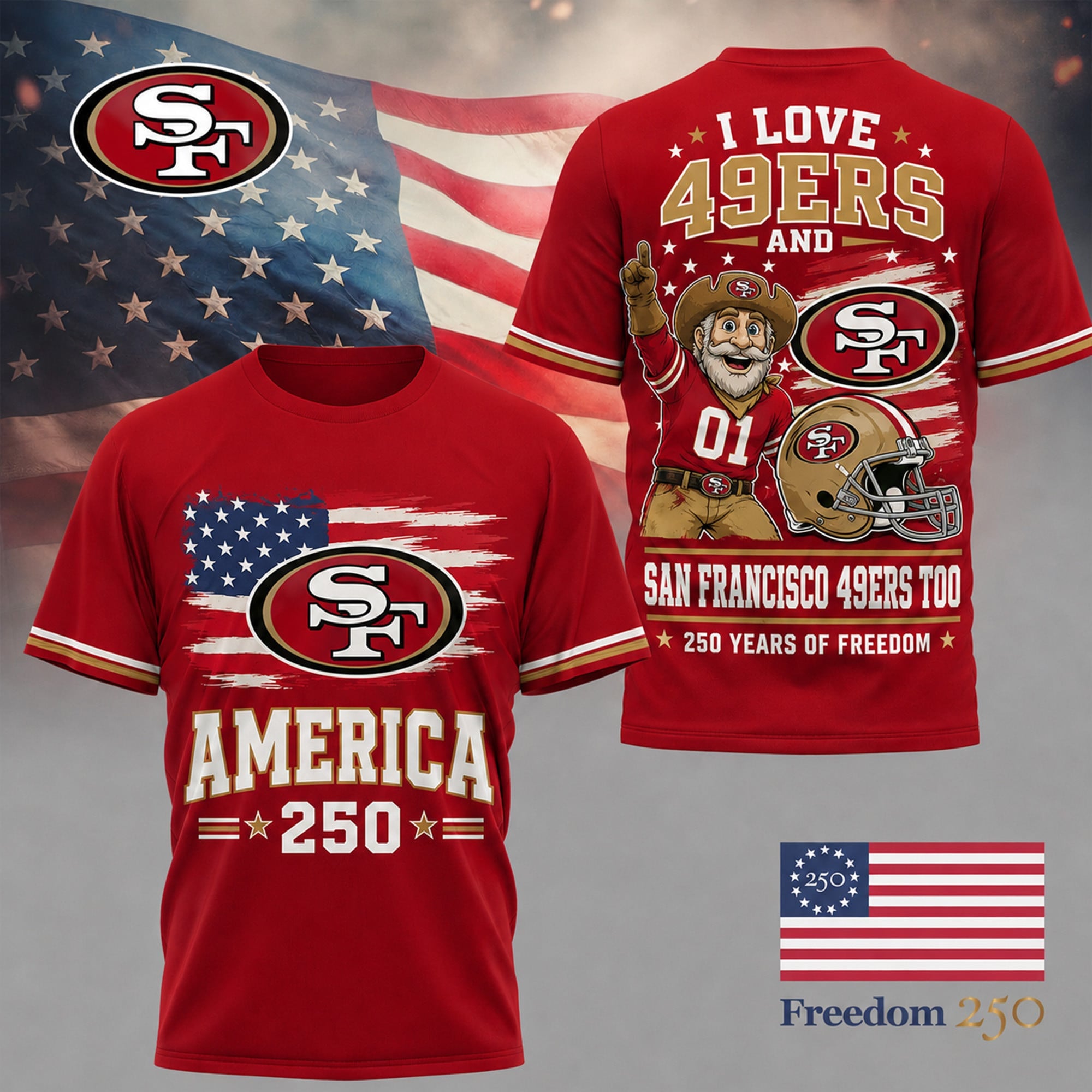 Sf.49ers | Premium .n.f.l. Freedom Spirit 3d Shirt Ny