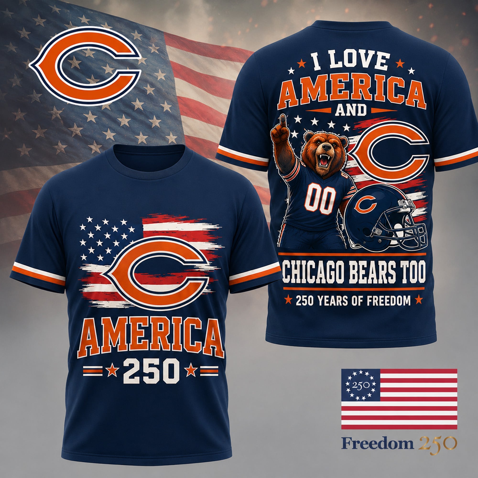 C.bears | Premium .n.f.l. Freedom Spirit 3d Shirt Ny