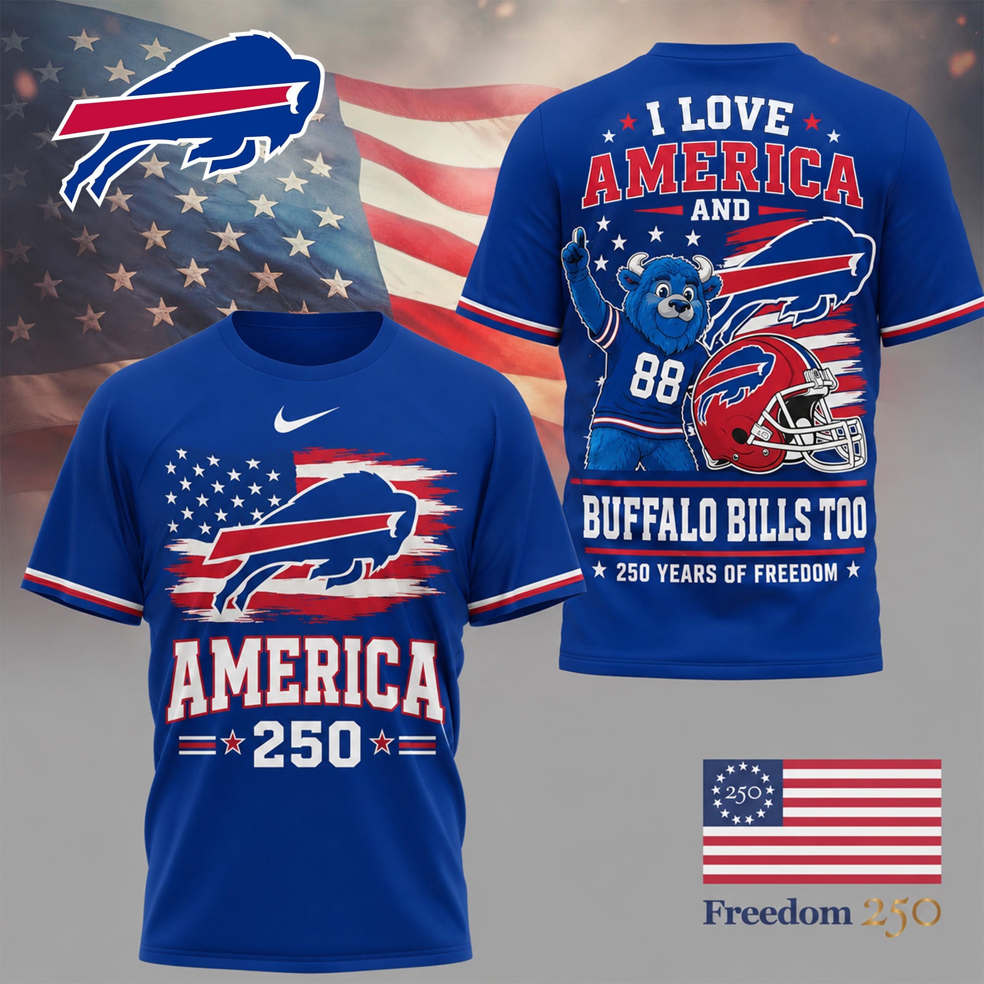 B.bills | Premium .n.f.l. Freedom Spirit 3d Shirt Ny