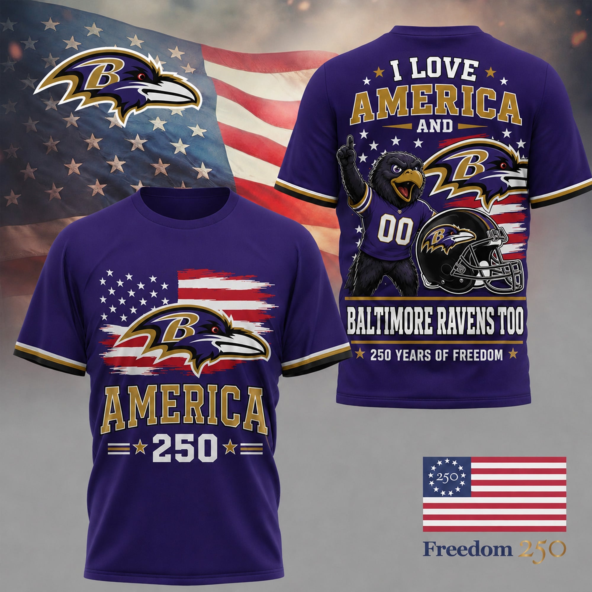 B.ravens | Premium .n.f.l. Freedom Spirit 3d Shirt Ny
