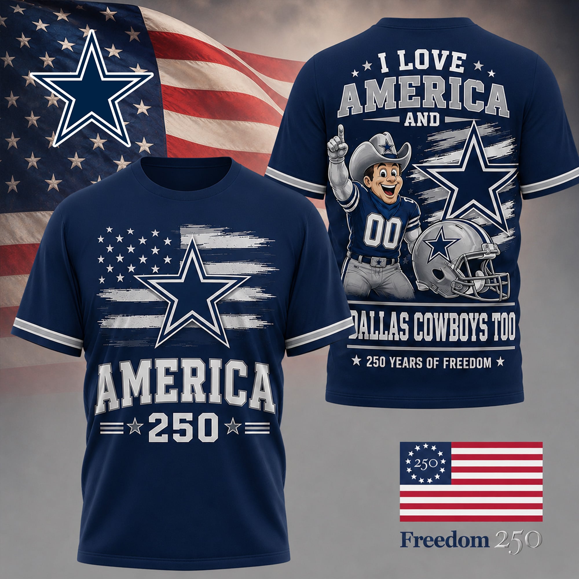 D.cowboys | Premium .n.f.l. Freedom Spirit 3d Shirt Ny