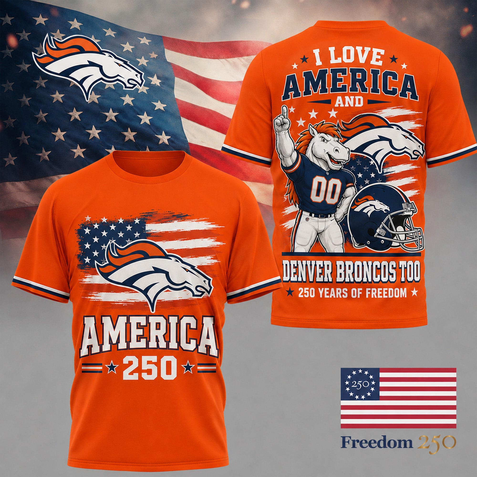D.broncos | Premium .n.f.l. Freedom Spirit 3d Shirt Ny