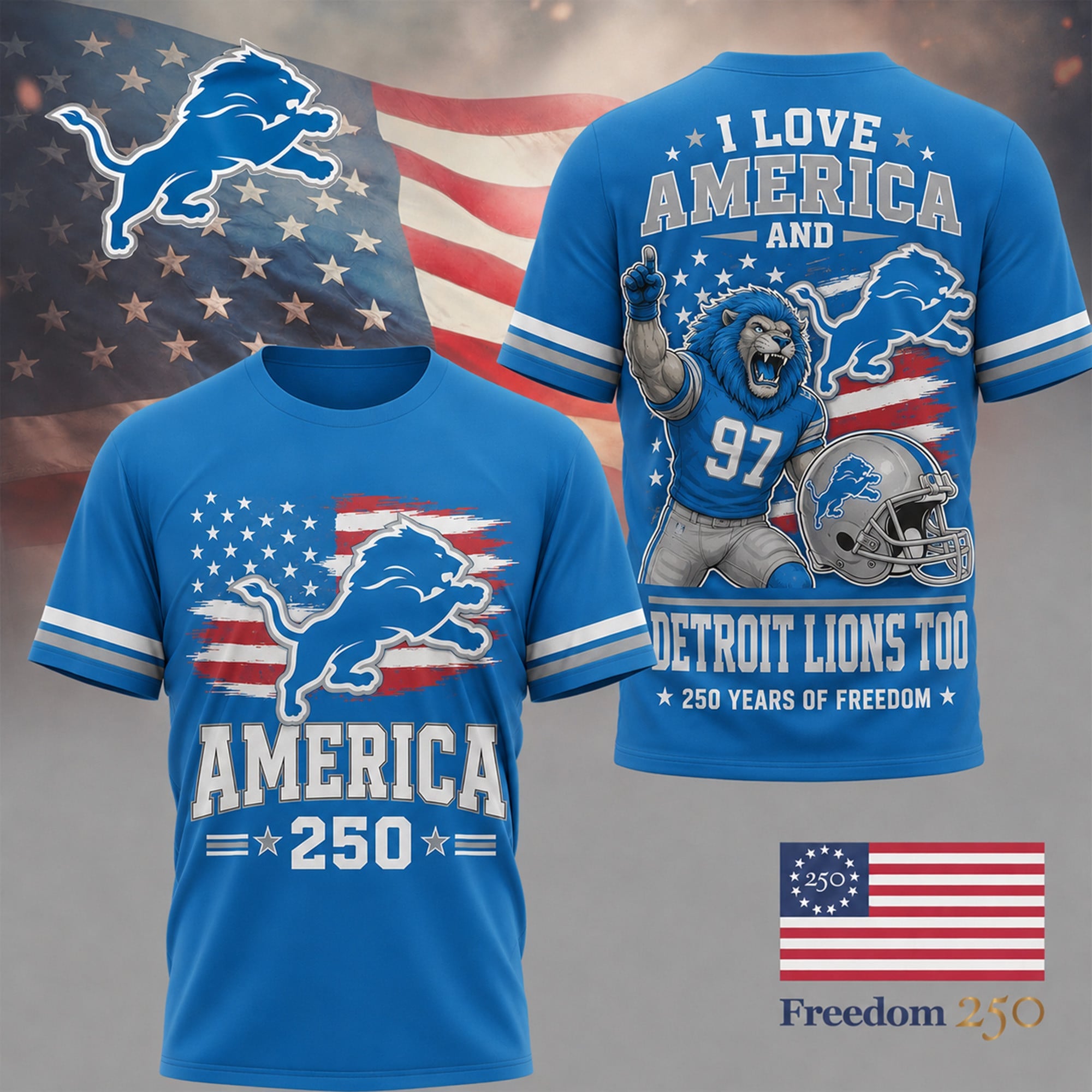 D.lions | Premium .n.f.l. Freedom Spirit 3d Shirt Ny