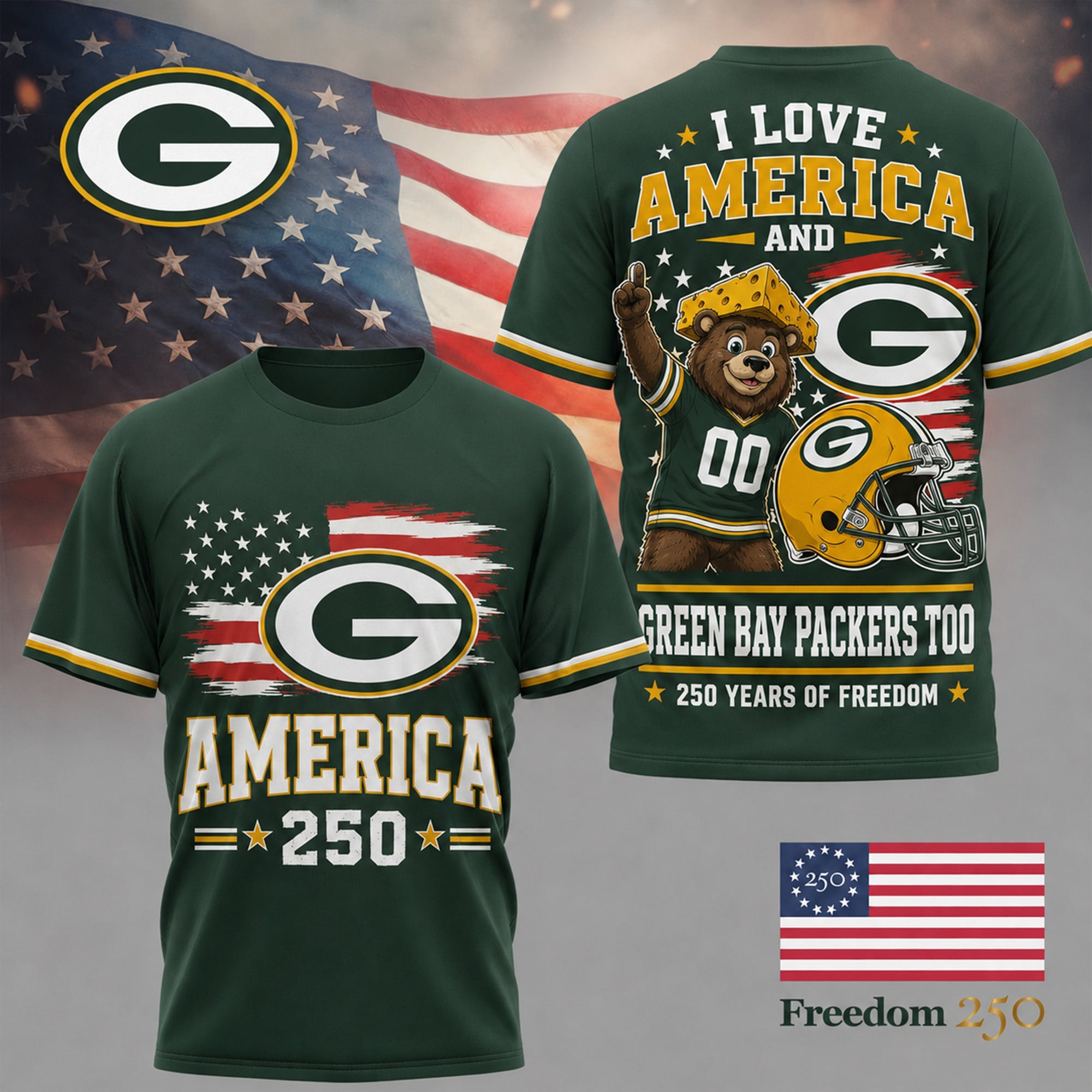 Gb.packers | Premium .n.f.l. Freedom Spirit 3d Shirt Ny