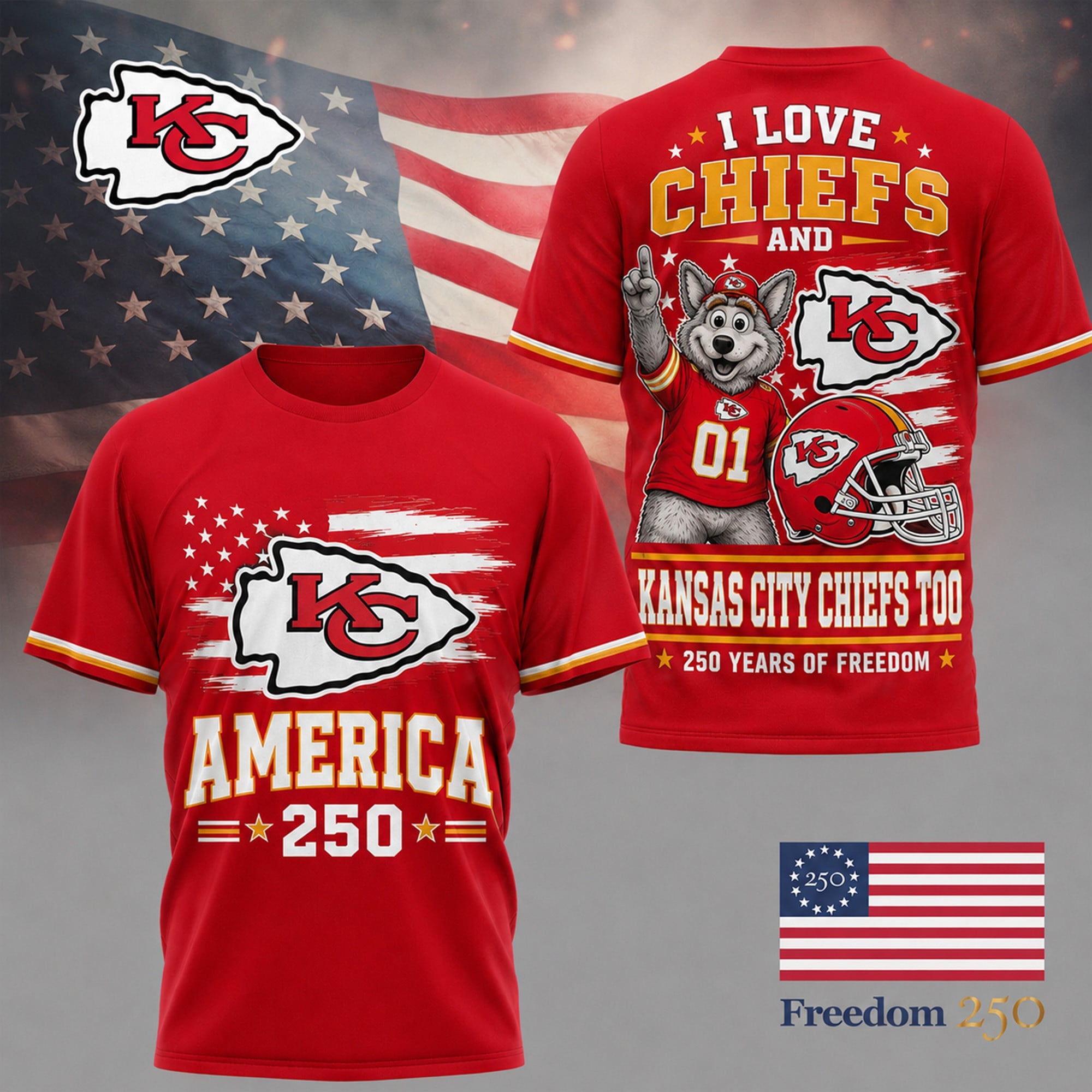 Kc.chiefs | Premium .n.f.l. Freedom Spirit 3d Shirt Ny