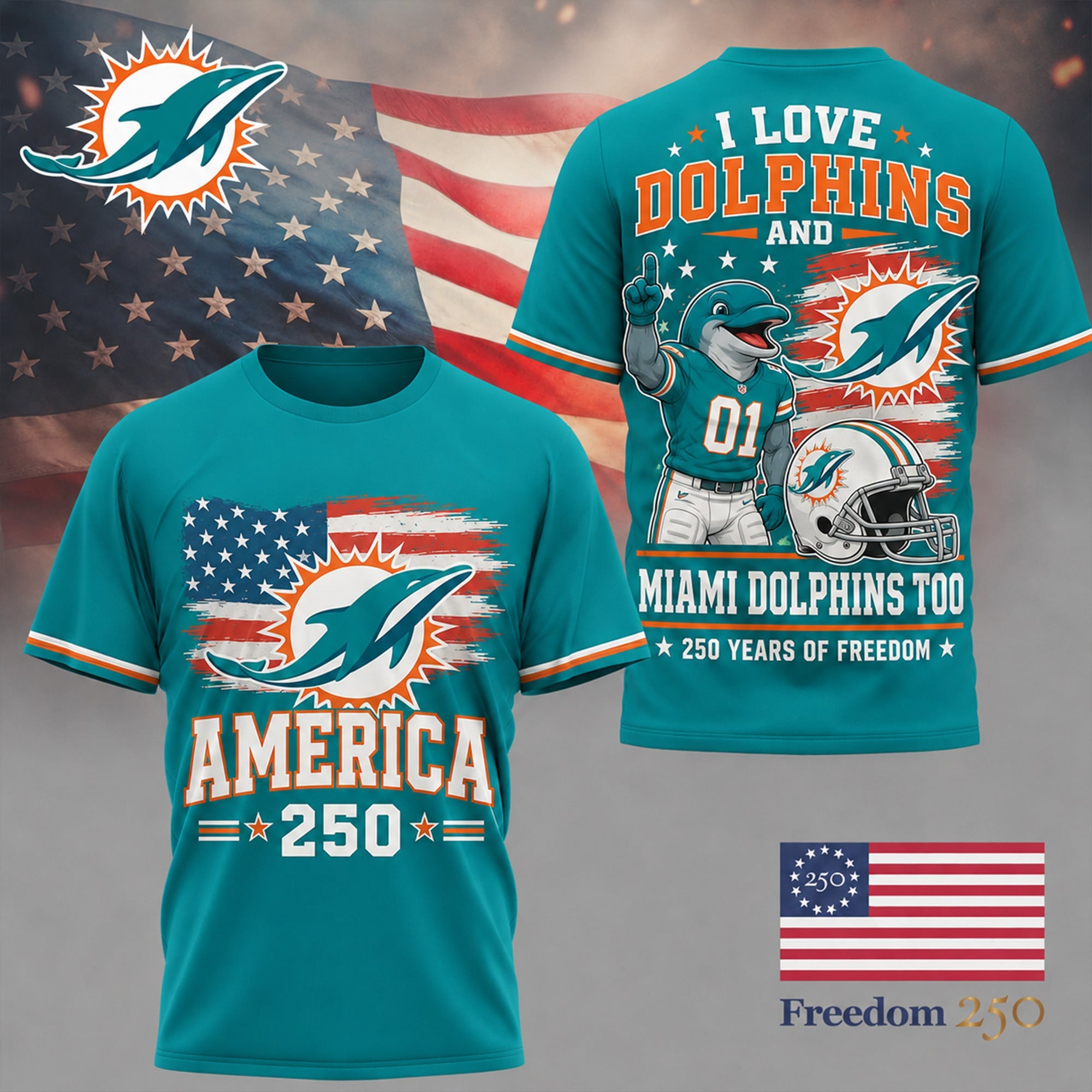 M.dolphins | Premium .n.f.l. Freedom Spirit 3d Shirt Ny