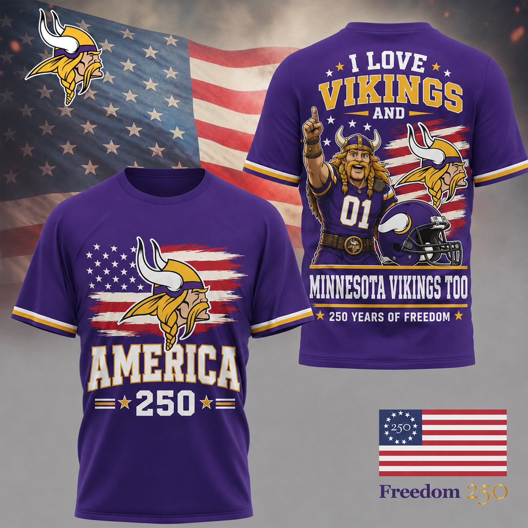 M.vikings | Premium .n.f.l. Freedom Spirit 3d Shirt Ny