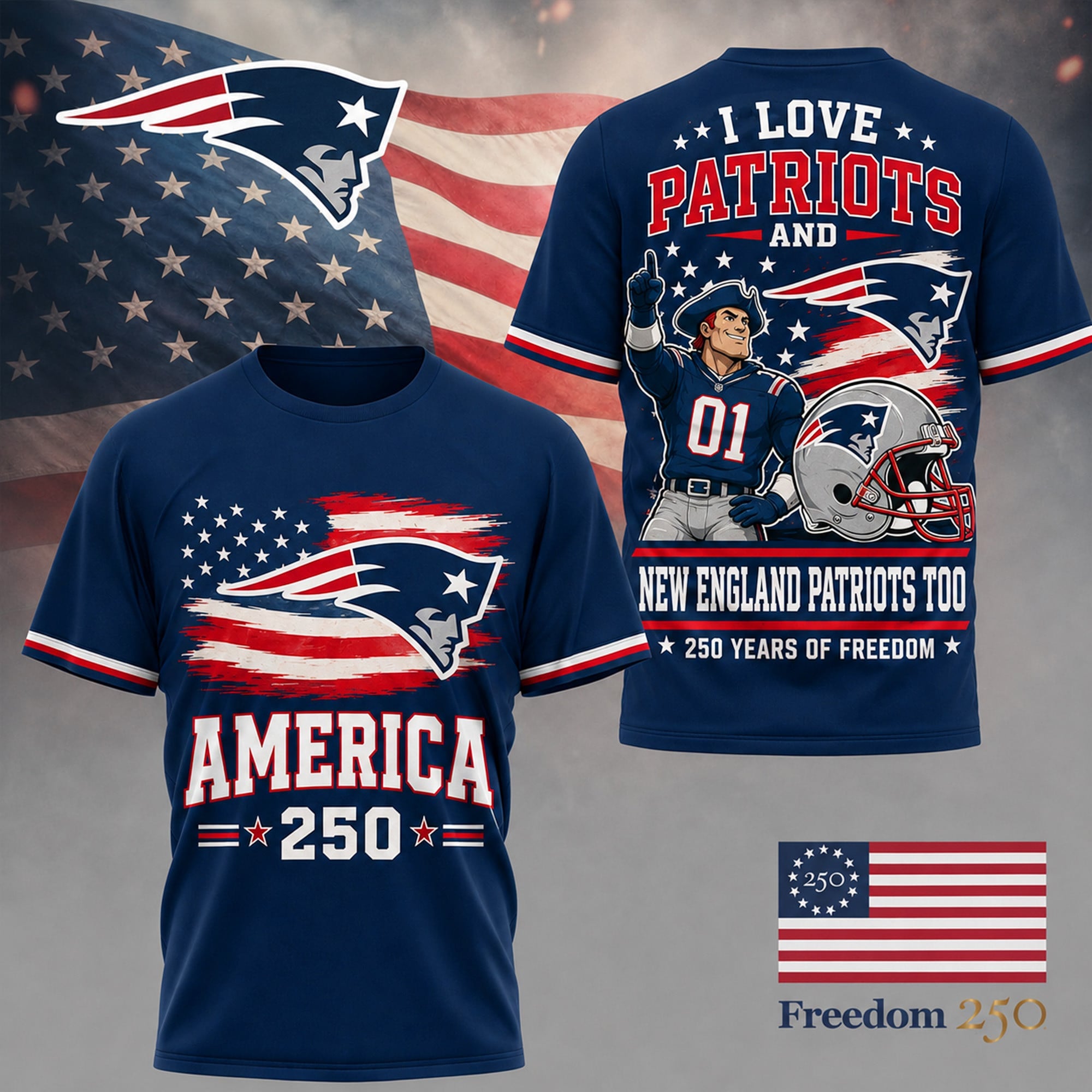 Ne.patriots | Premium .n.f.l. Freedom Spirit 3d Shirt Ny