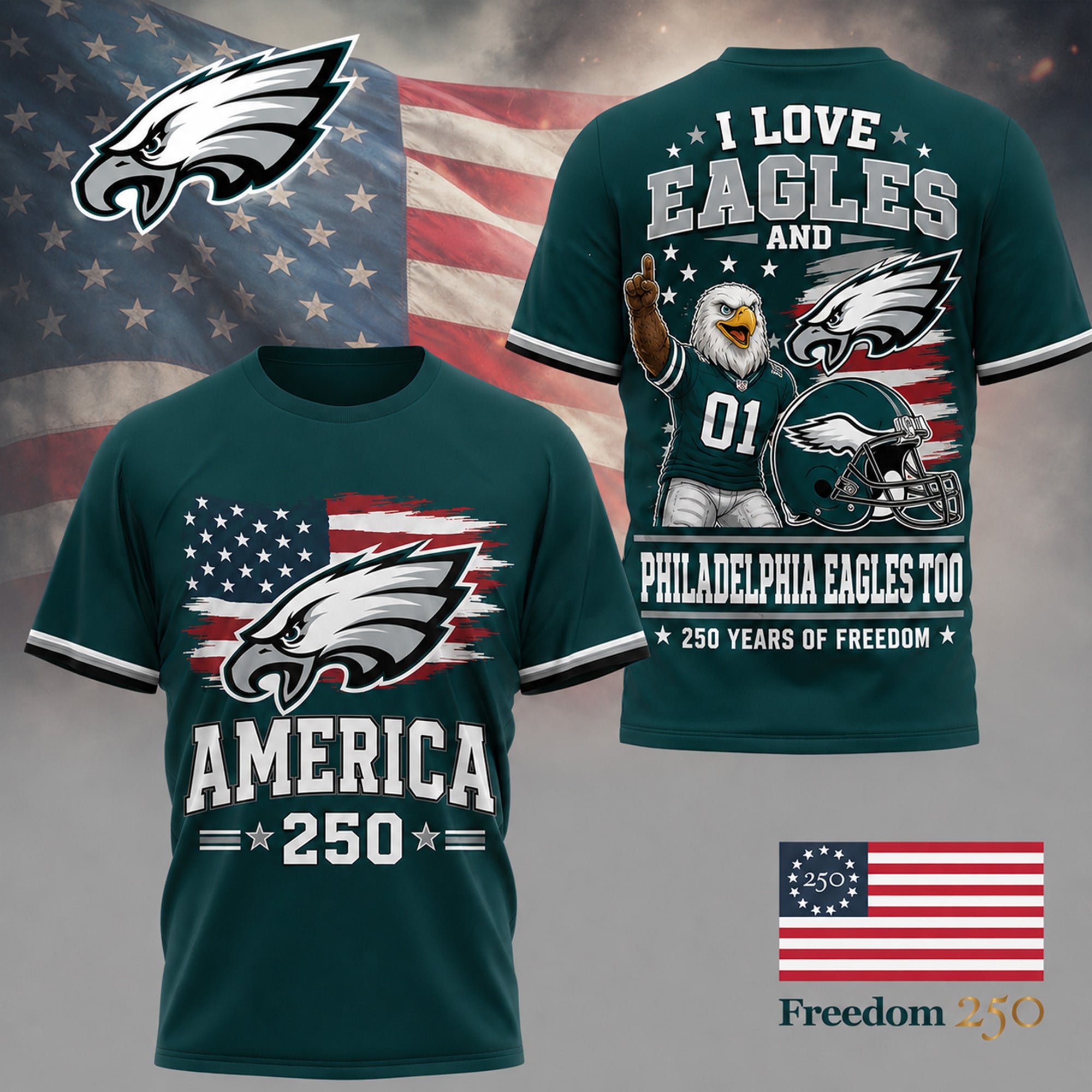 P.eagles | Premium .n.f.l. Freedom Spirit 3d Shirt Ny