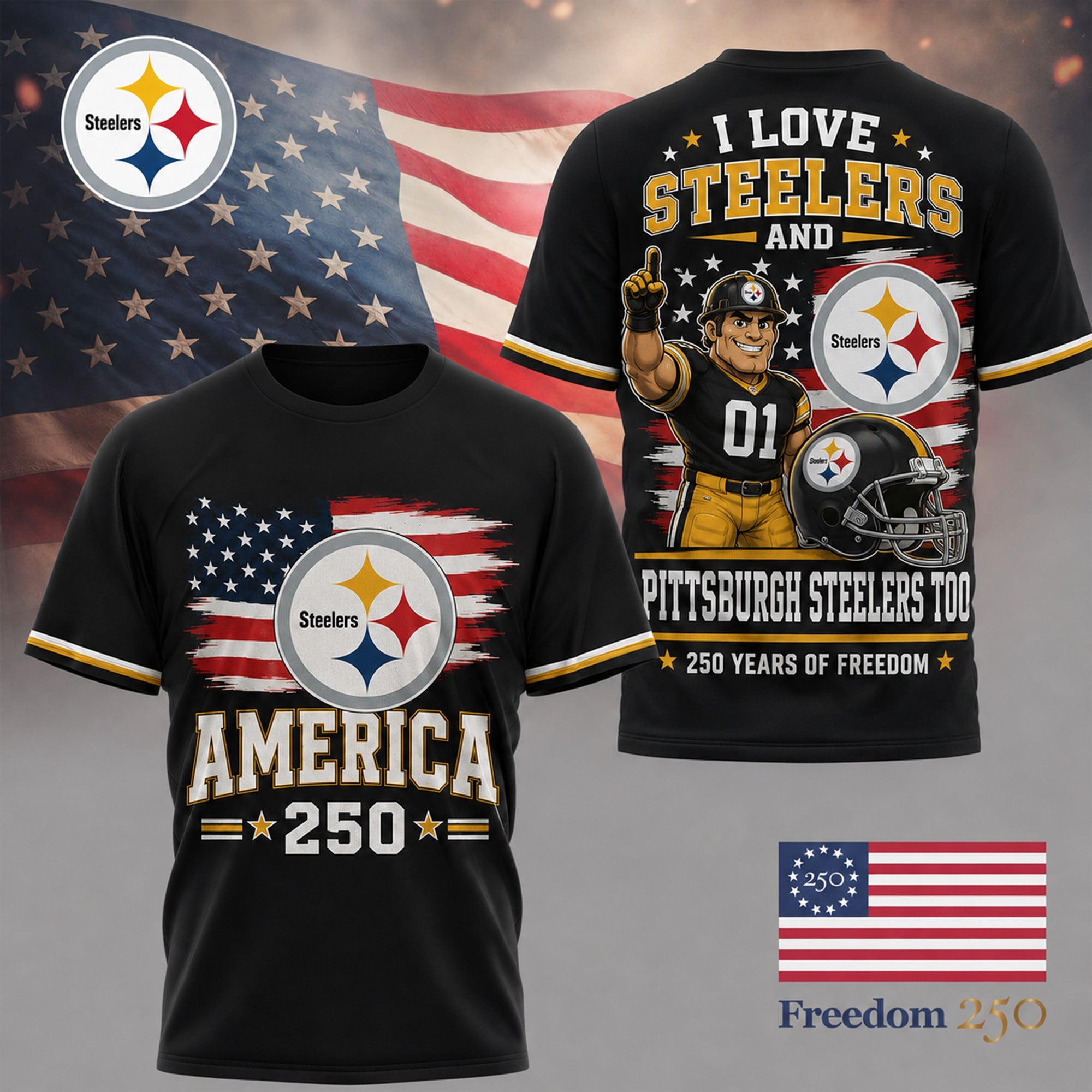 P.steelers | Premium .n.f.l. Freedom Spirit 3d Shirt Ny
