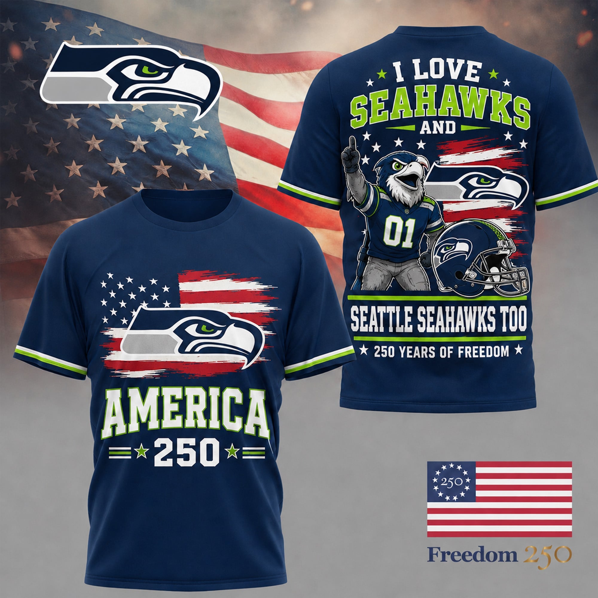 S.seahawks | Premium .n.f.l. Freedom Spirit 3d Shirt Ny