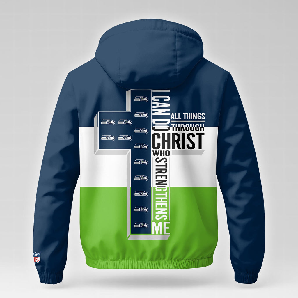 S.seahawks | Premium  Strength Through Christ Windbreaker Jacket Nf1
