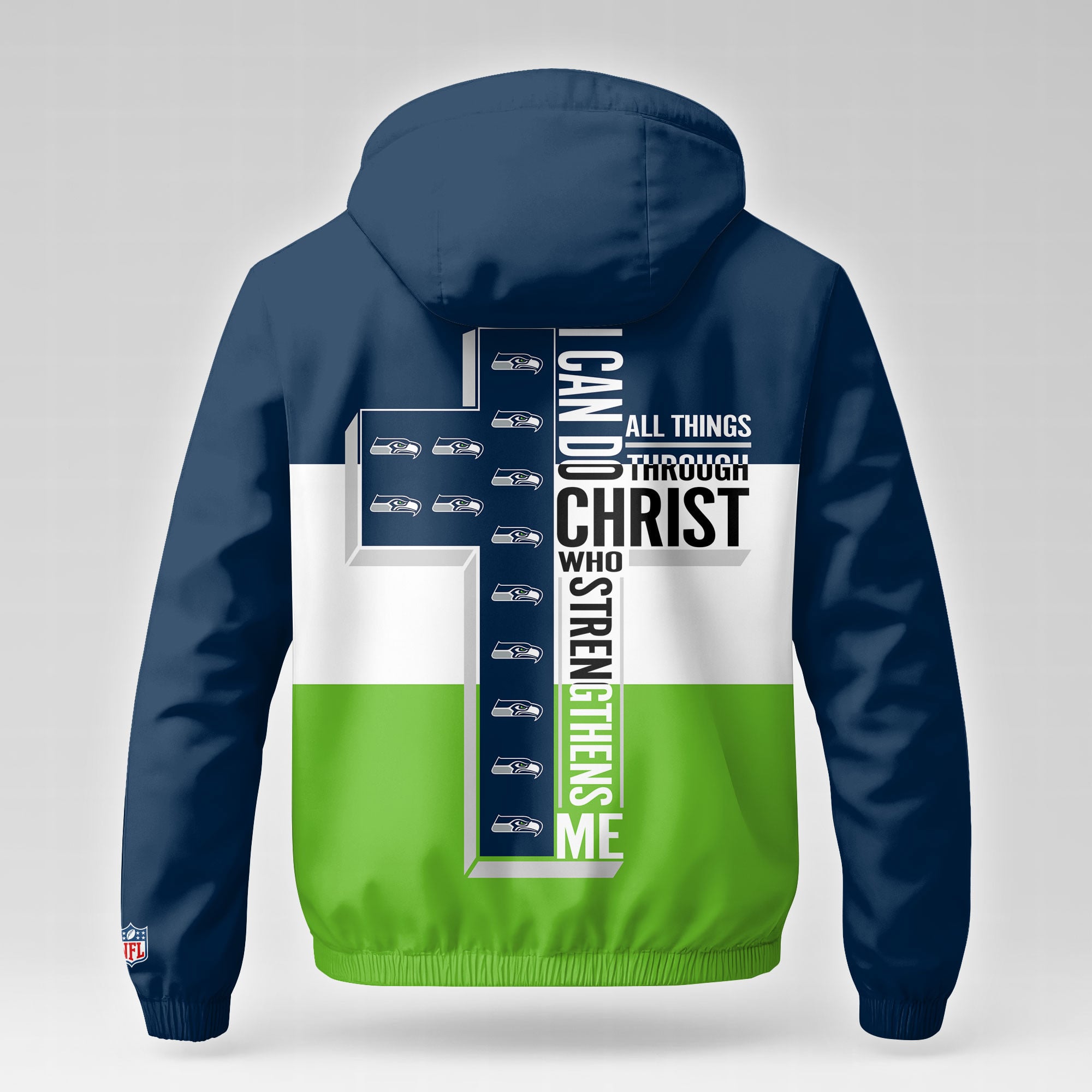 S.seahawks | Premium  Strength Through Christ Windbreaker Jacket Nf1