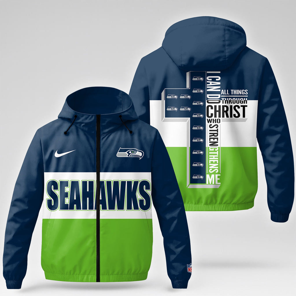 S.seahawks | Premium  Strength Through Christ Windbreaker Jacket Nf1