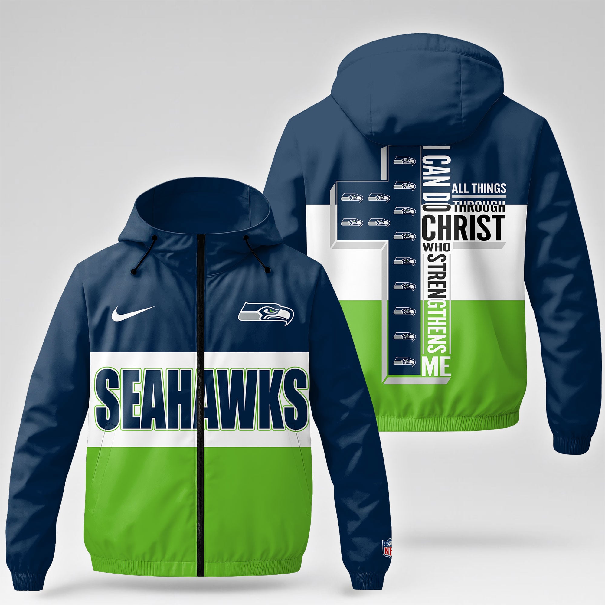 S.seahawks | Premium  Strength Through Christ Windbreaker Jacket Nf1