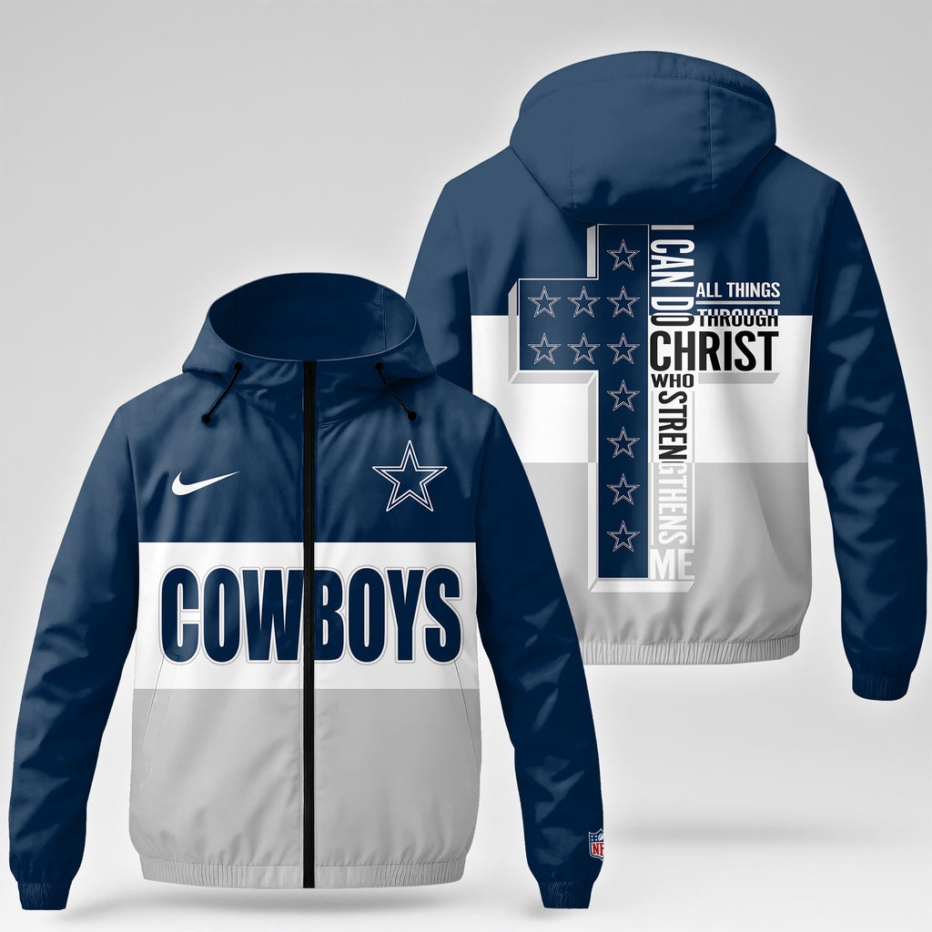D.cowboys | Premium  Strength Through Christ Windbreaker Jacket Nf1