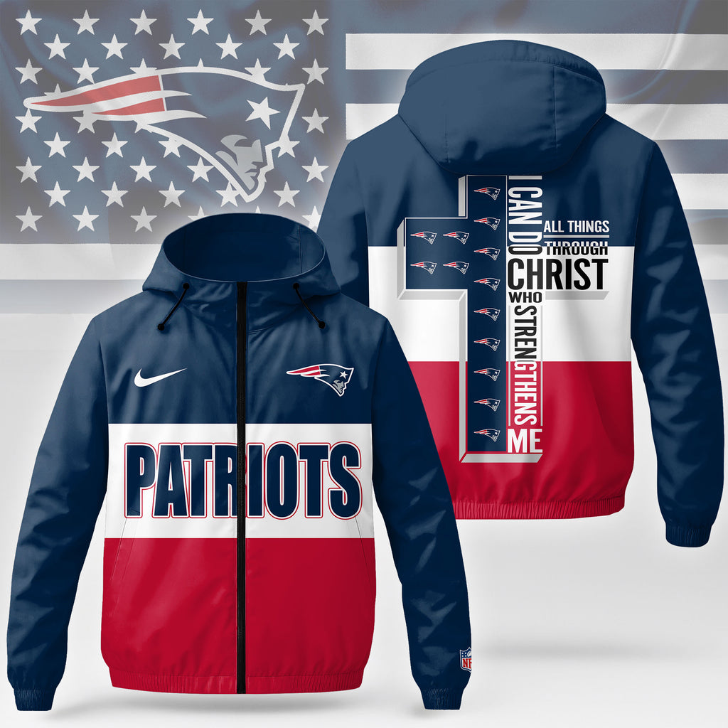 Ne.patriots | Premium  Strength Through Christ Windbreaker Jacket Nf1