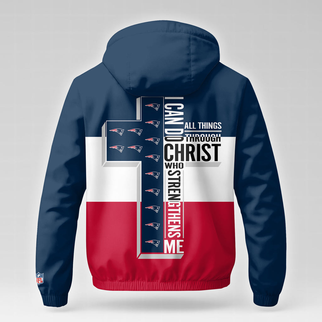 Ne.patriots | Premium  Strength Through Christ Windbreaker Jacket Nf1