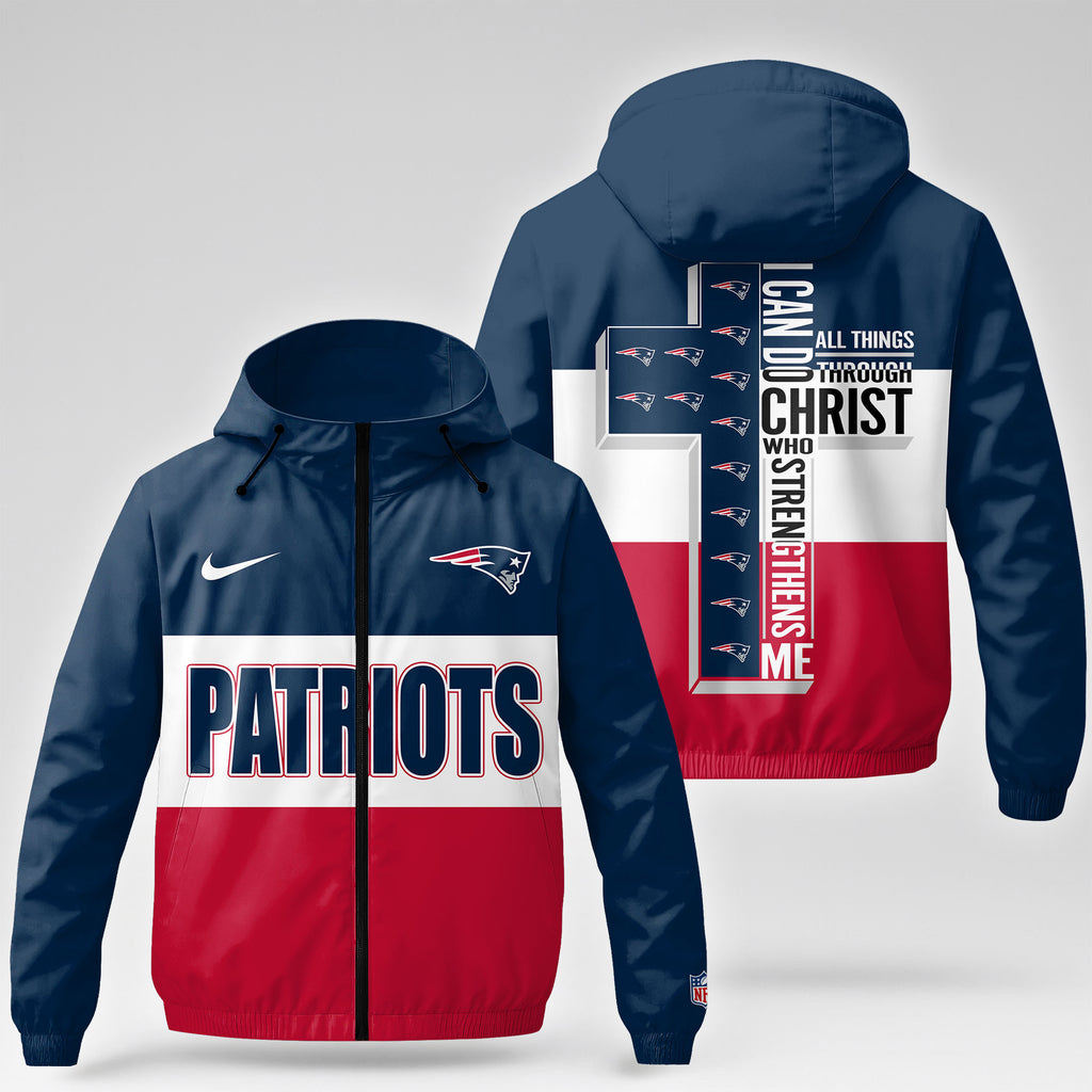 Ne.patriots | Premium  Strength Through Christ Windbreaker Jacket Nf1
