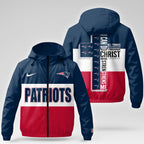 Ne.patriots | Premium  Strength Through Christ Windbreaker Jacket Nf1