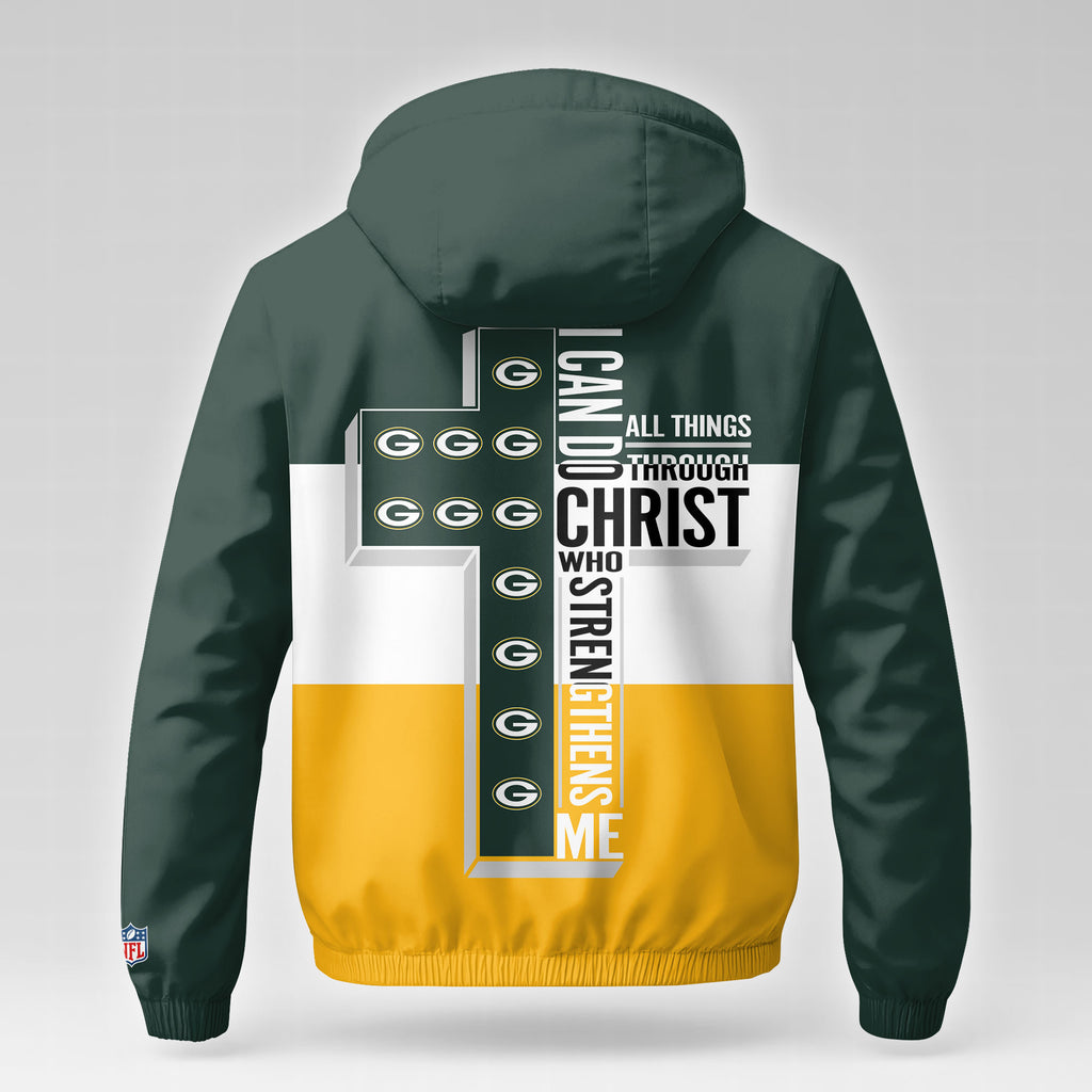 Gb.packers | Premium  Strength Through Christ Windbreaker Jacket Nf1