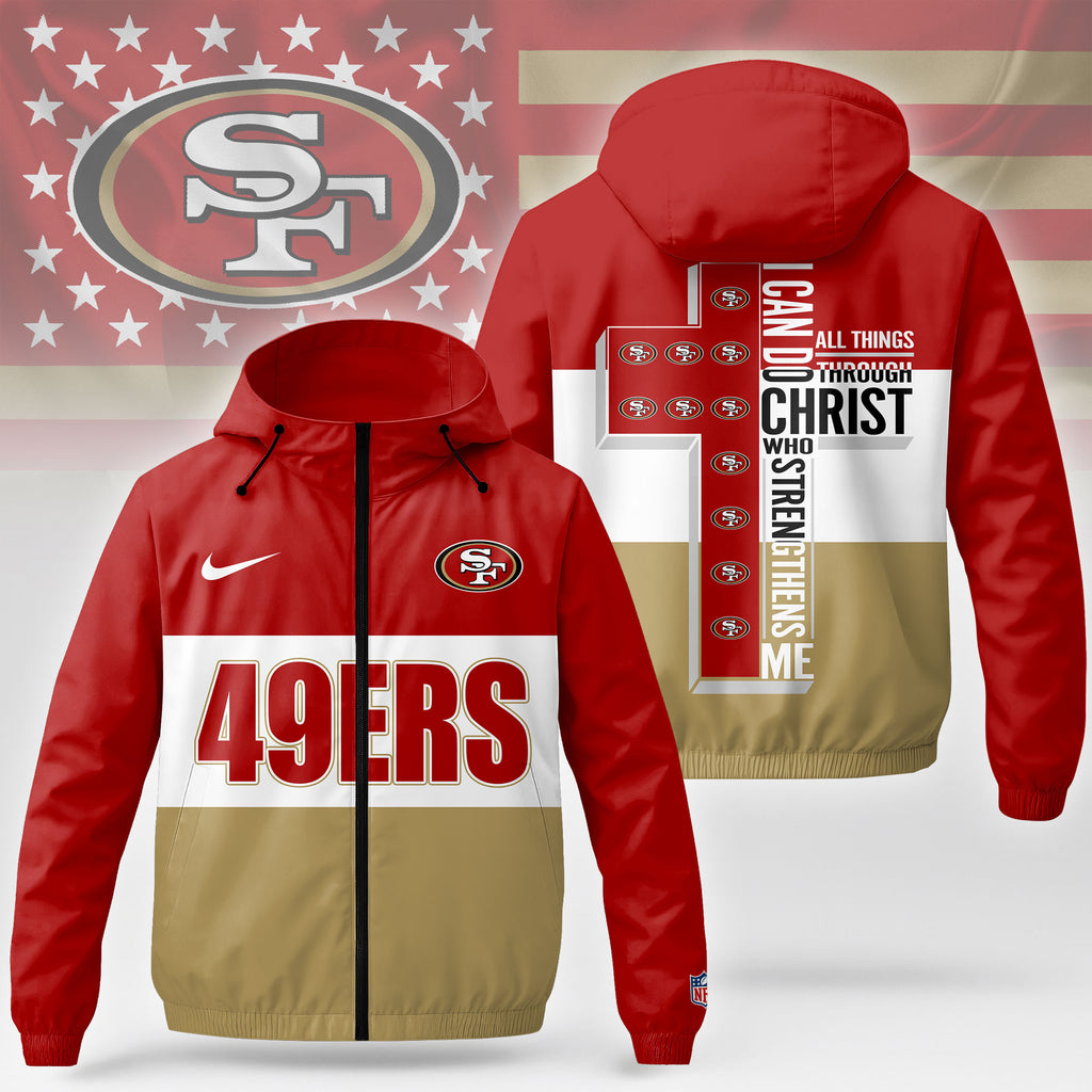 Sf.49ers | Premium  Strength Through Christ Windbreaker Jacket Nf1