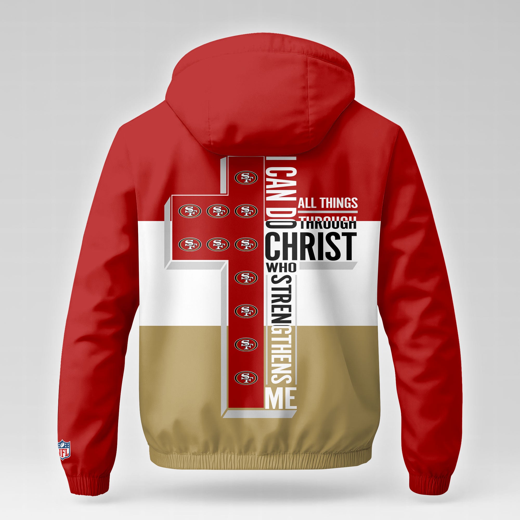 Sf.49ers | Premium  Strength Through Christ Windbreaker Jacket Nf1
