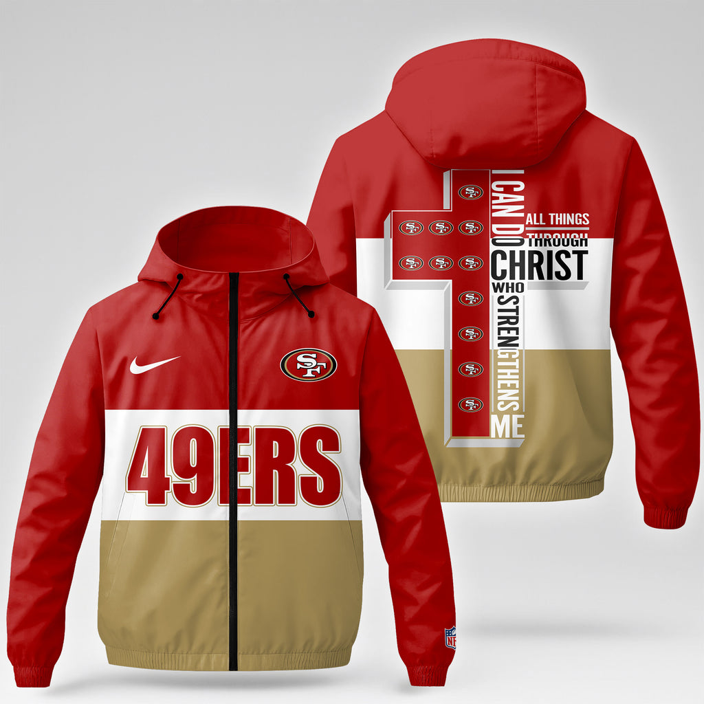 Sf.49ers | Premium  Strength Through Christ Windbreaker Jacket Nf1