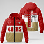Sf.49ers | Premium  Strength Through Christ Windbreaker Jacket Nf1