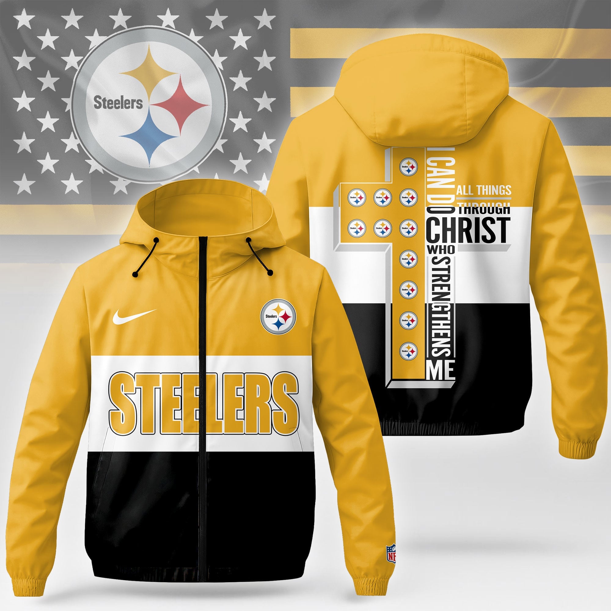 P.steelers | Premium  Strength Through Christ Windbreaker Jacket Nf1
