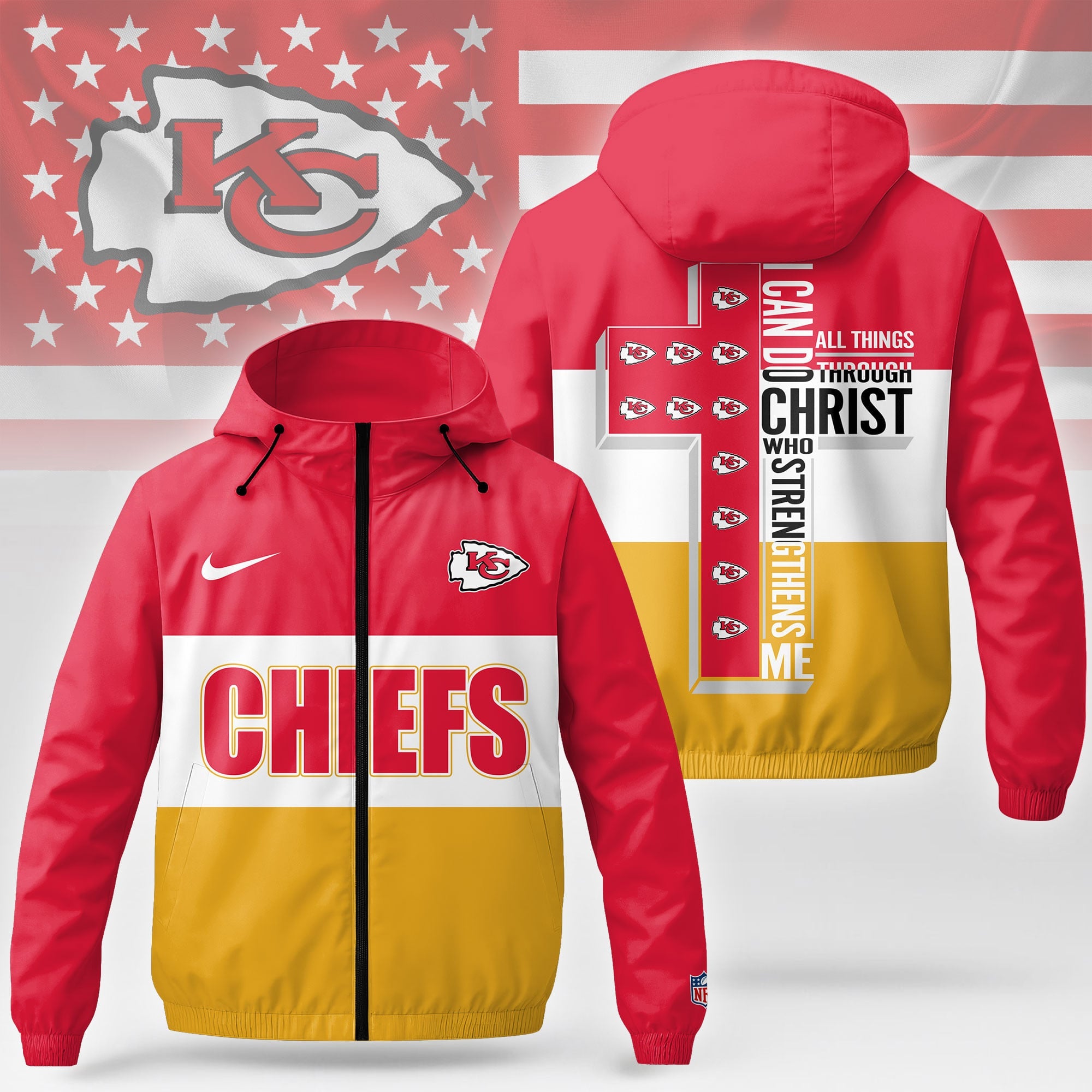 Kc.chiefs | Premium  Strength Through Christ Windbreaker Jacket Nf1