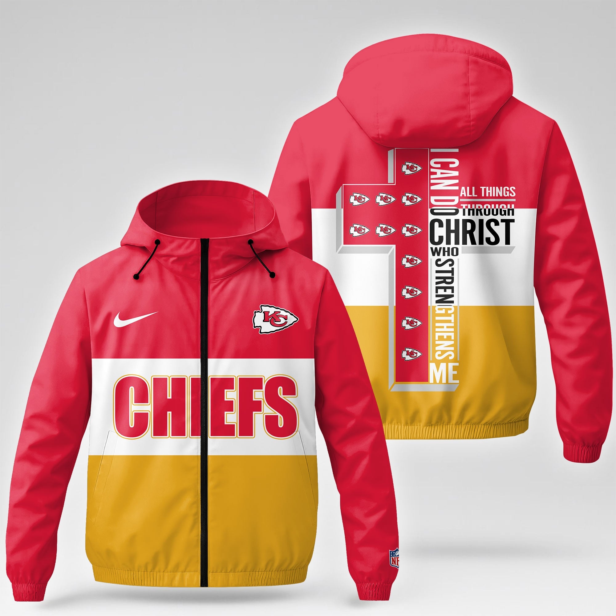 Kc.chiefs | Premium  Strength Through Christ Windbreaker Jacket Nf1