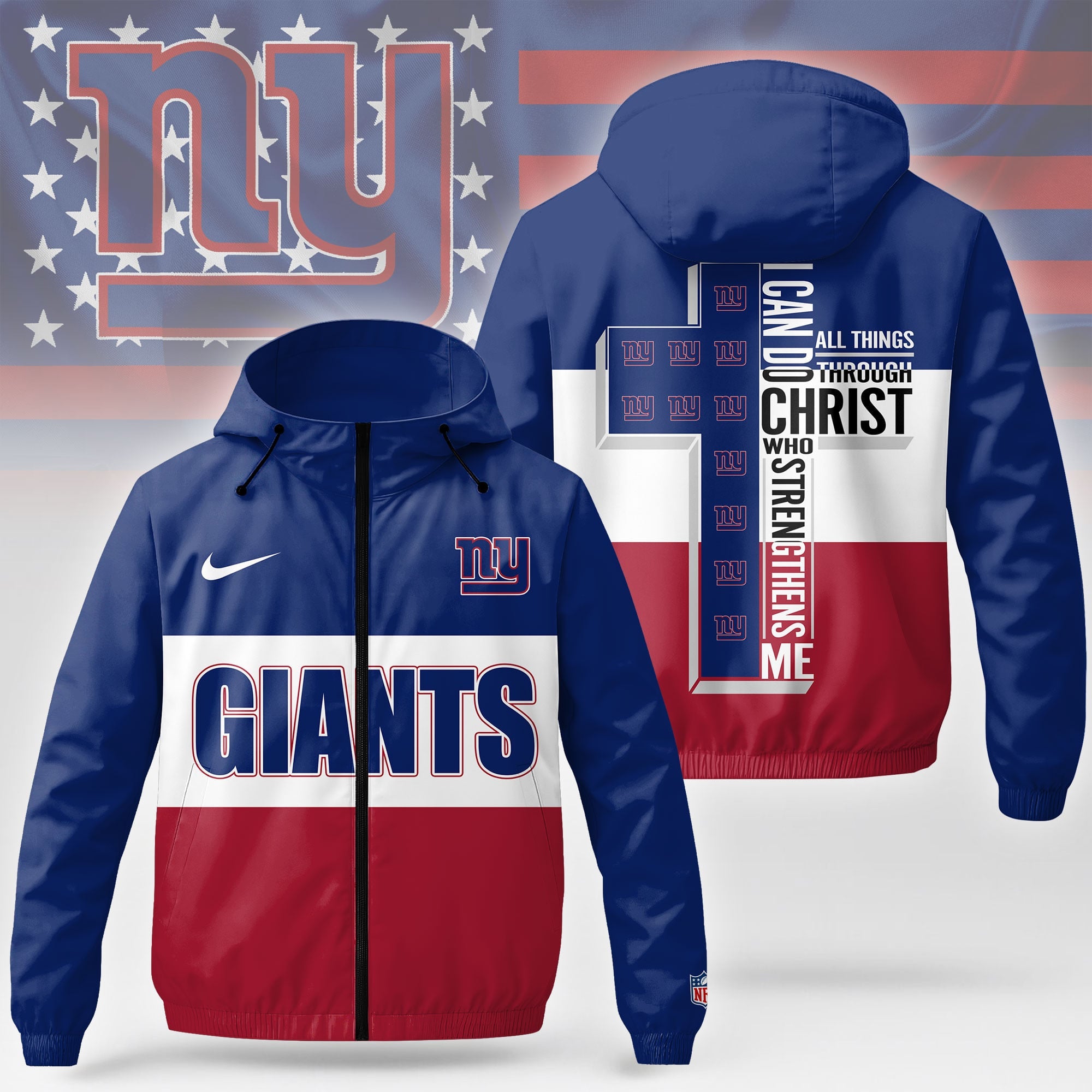 Ny.giants | Premium  Strength Through Christ Windbreaker Jacket Nf1