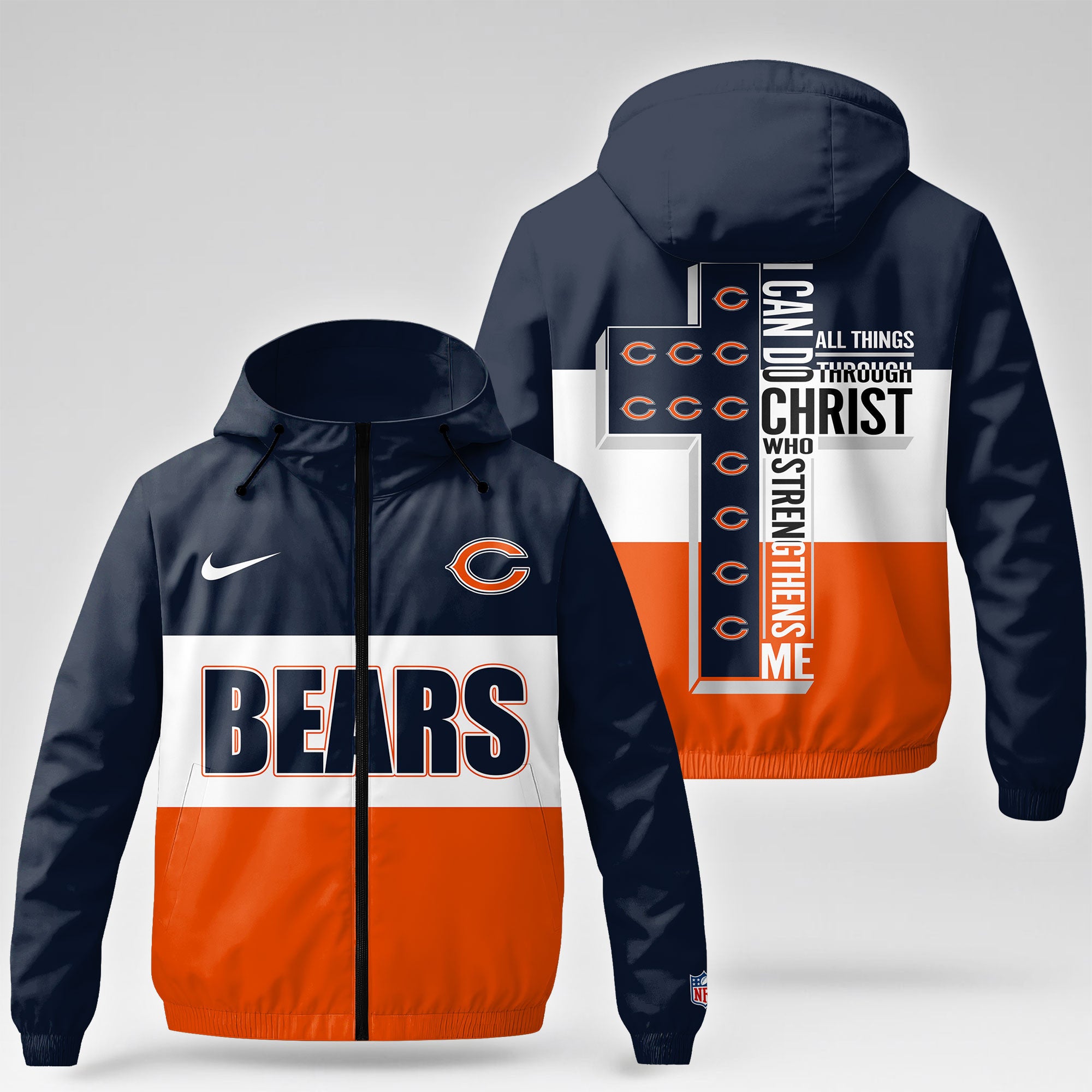 C.bears | Premium  Strength Through Christ Windbreaker Jacket Nf1