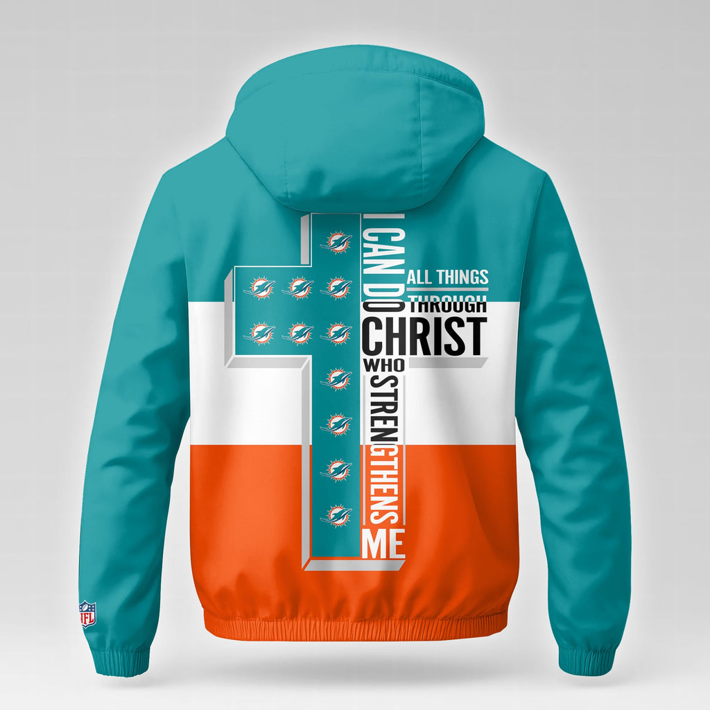 M.dolphins | Premium  Strength Through Christ Windbreaker Jacket Nf1