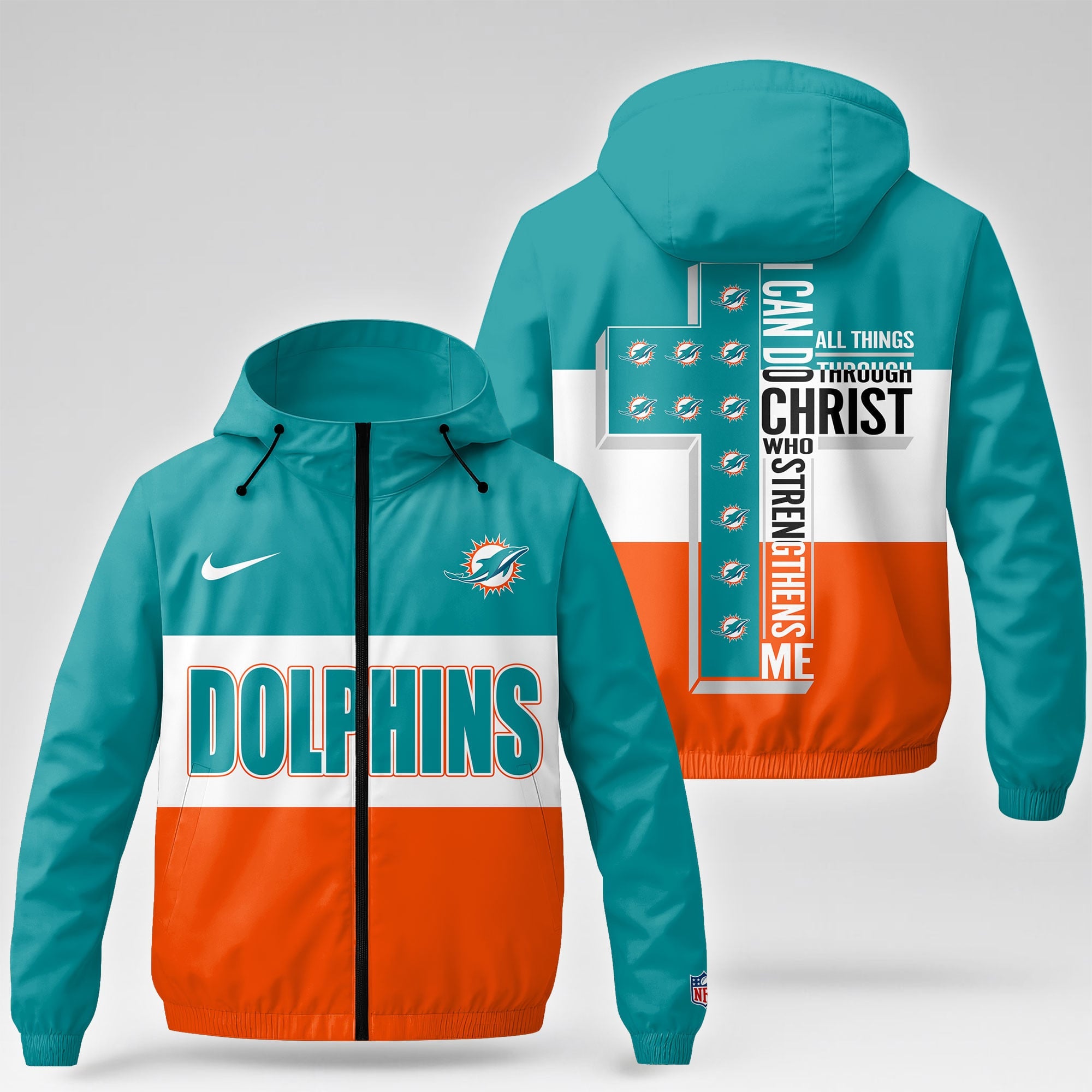M.dolphins | Premium  Strength Through Christ Windbreaker Jacket Nf1