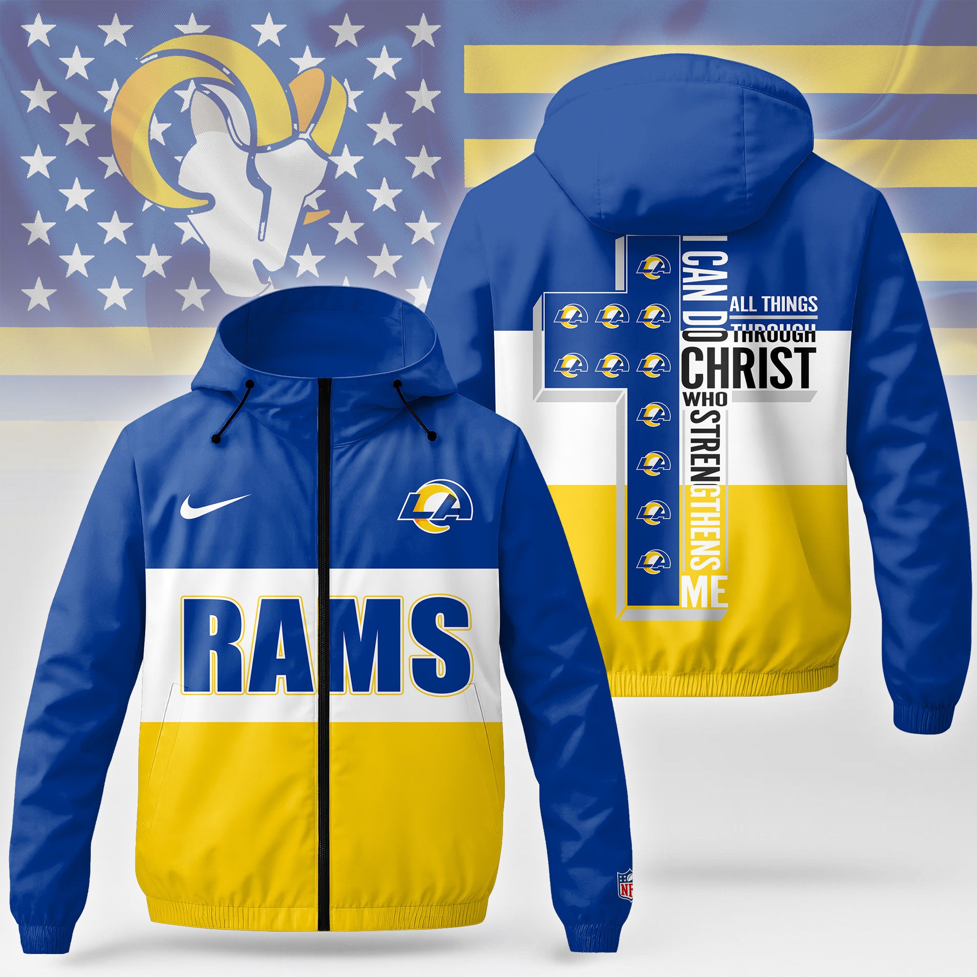 La.rams | Premium  Strength Through Christ Windbreaker Jacket Nf1