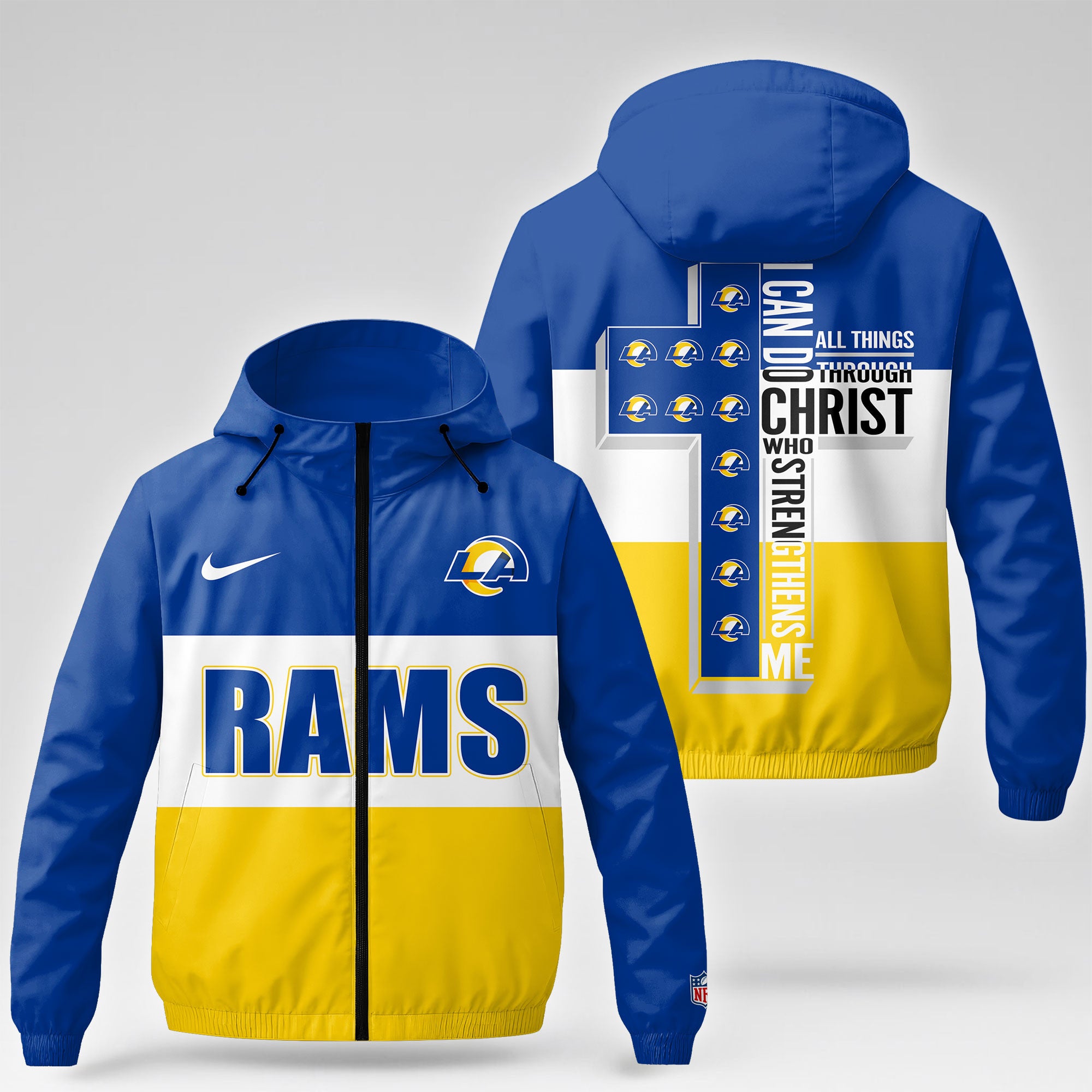 La.rams | Premium  Strength Through Christ Windbreaker Jacket Nf1