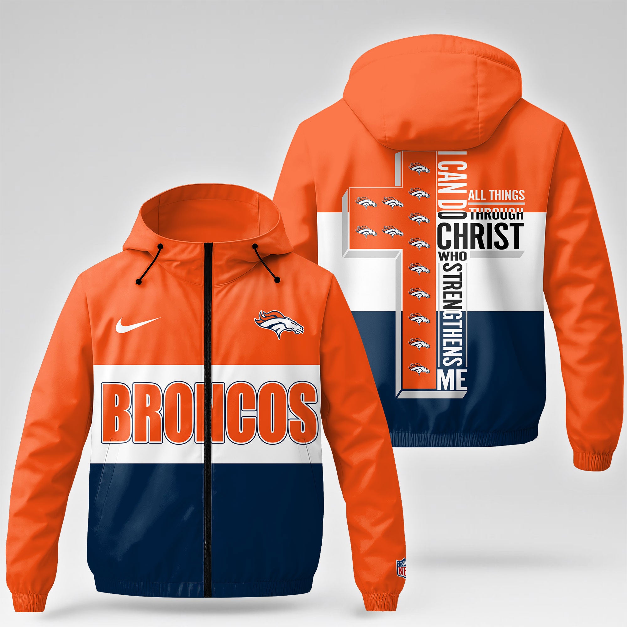 D.broncos | Premium  Strength Through Christ Windbreaker Jacket Nf1