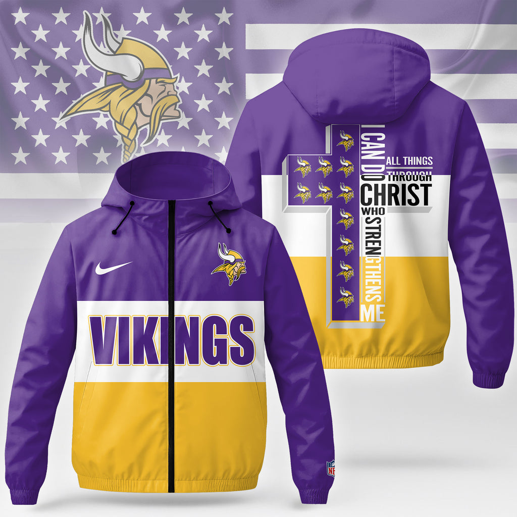 M.vikings | Premium  Strength Through Christ Windbreaker Jacket Nf1