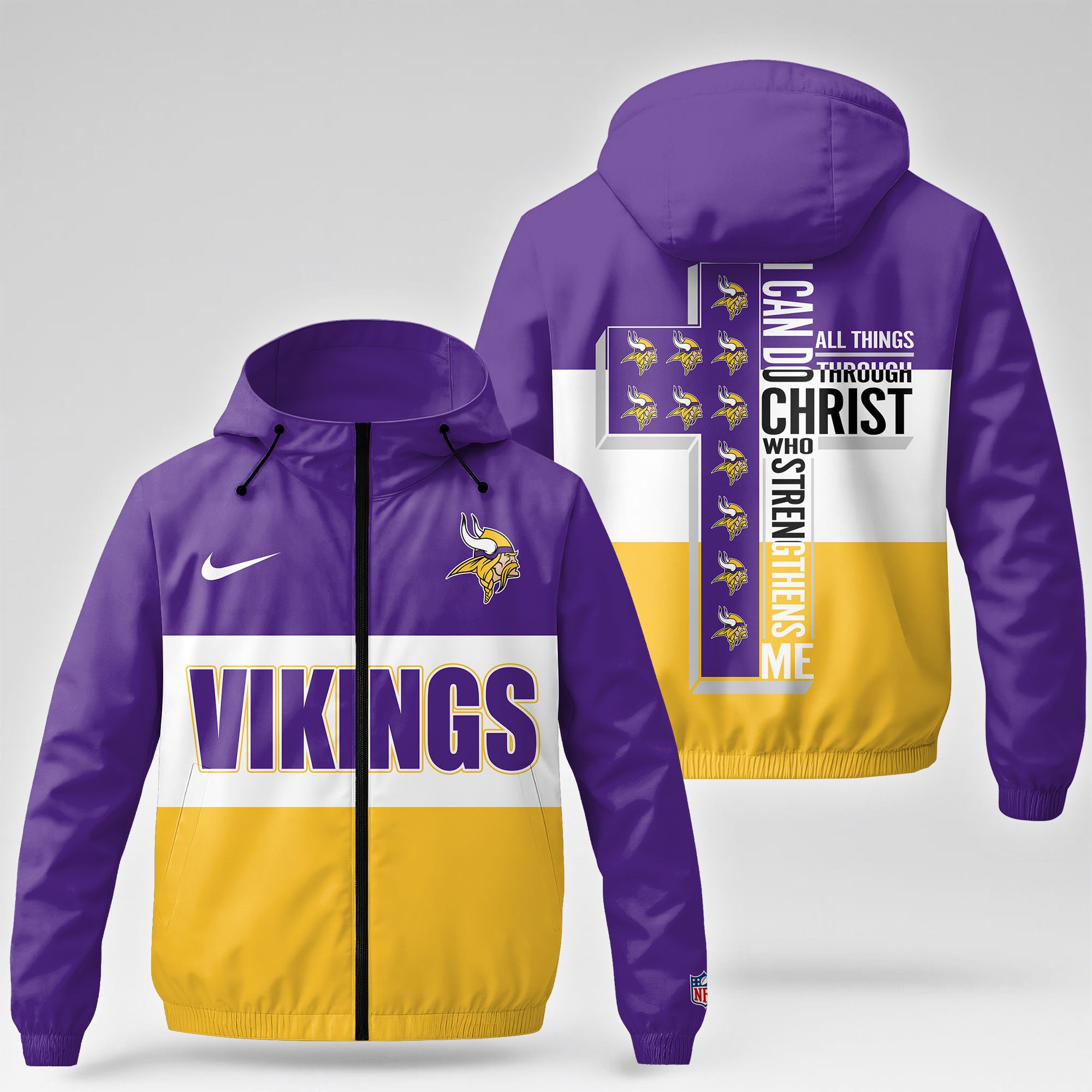 M.vikings | Premium  Strength Through Christ Windbreaker Jacket Nf1